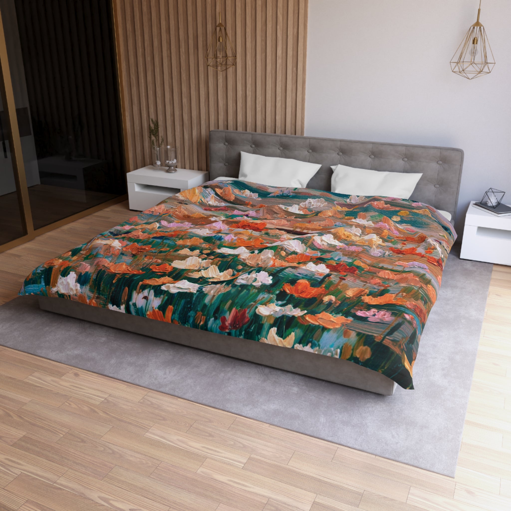 Floral Duvet, Pillow Cover | Orange Green Bedroom Decor