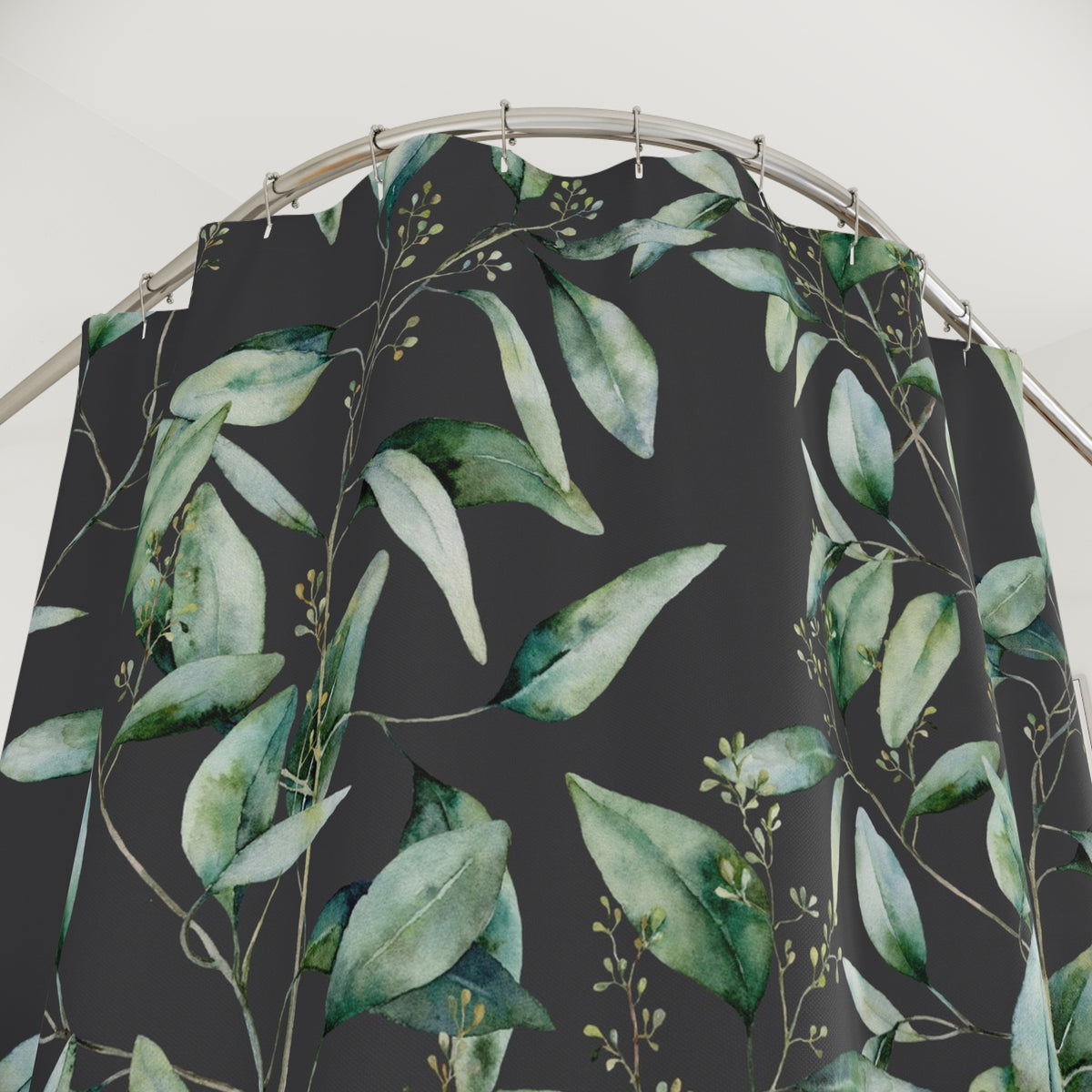 Charcoal Green Eucalyptus Leaf Shower Curtain, Bath Curtain 71x74