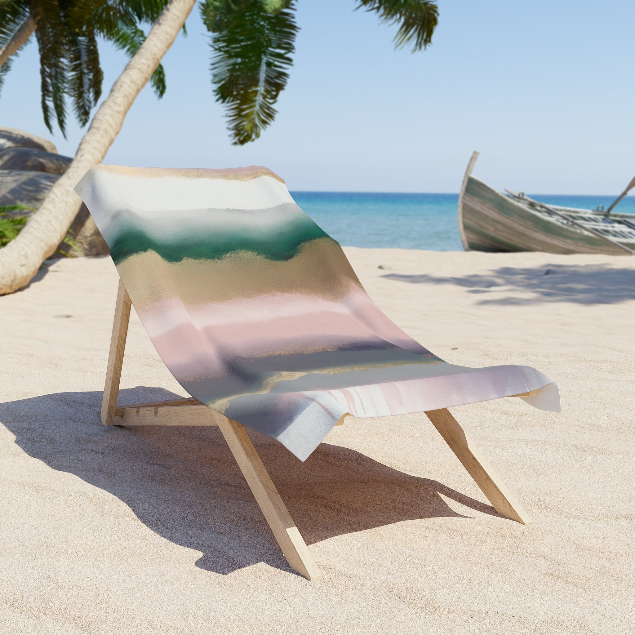 Abstract Boho Bath Beach Towel | Green Pink Gray Ombre