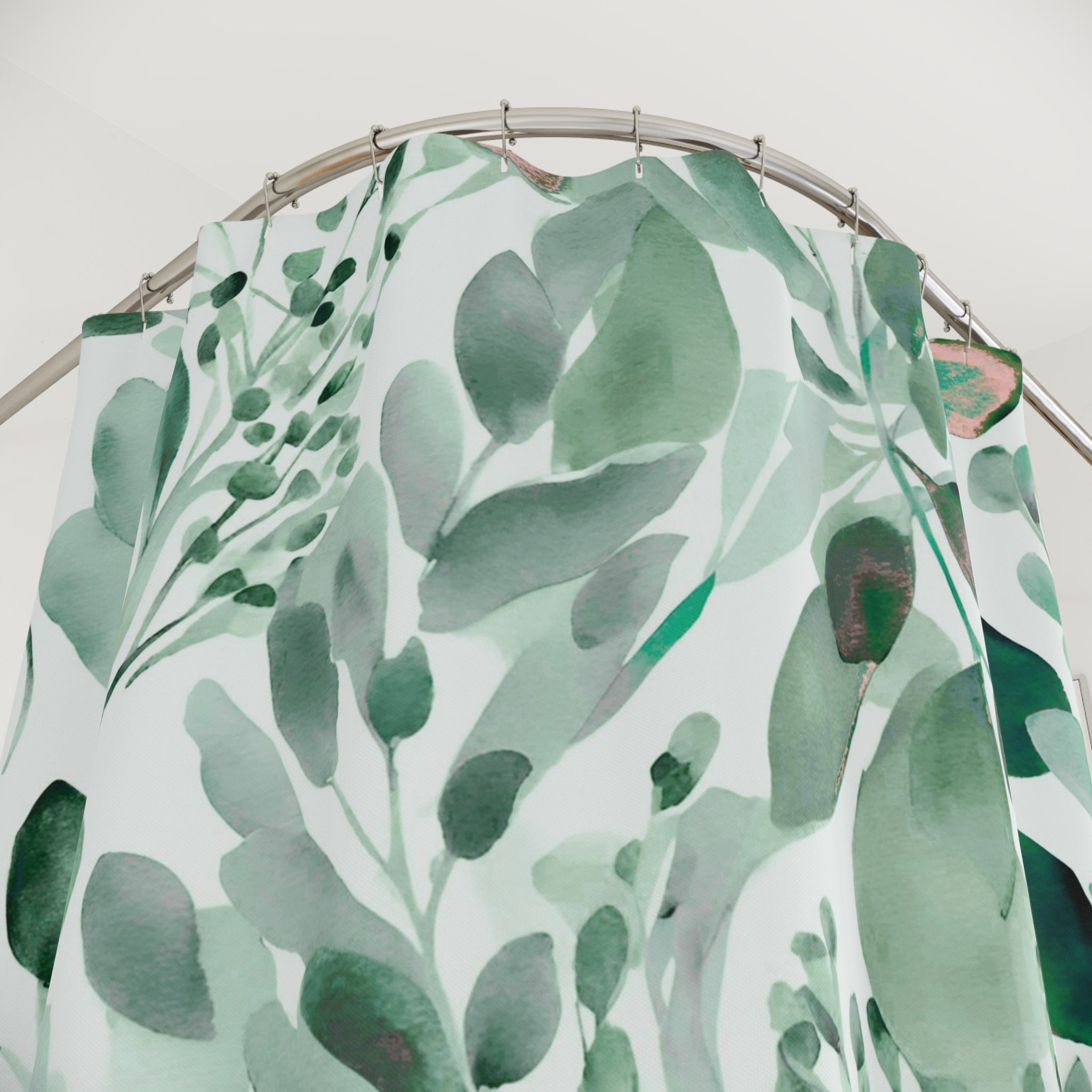 Boho Floral Shower Curtain | Green Abstract Botanical Watercolor