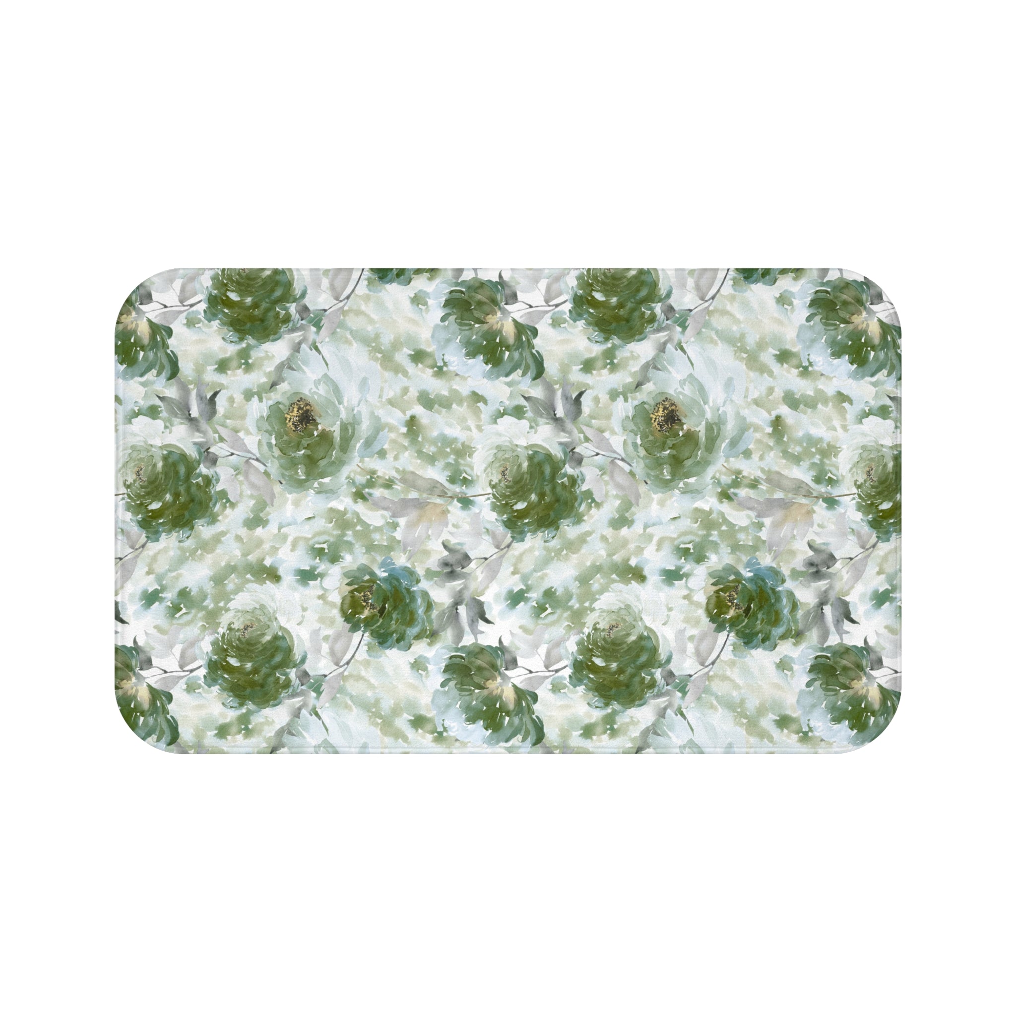 Floral Bath Mat | Green Roses Kitchen Mat