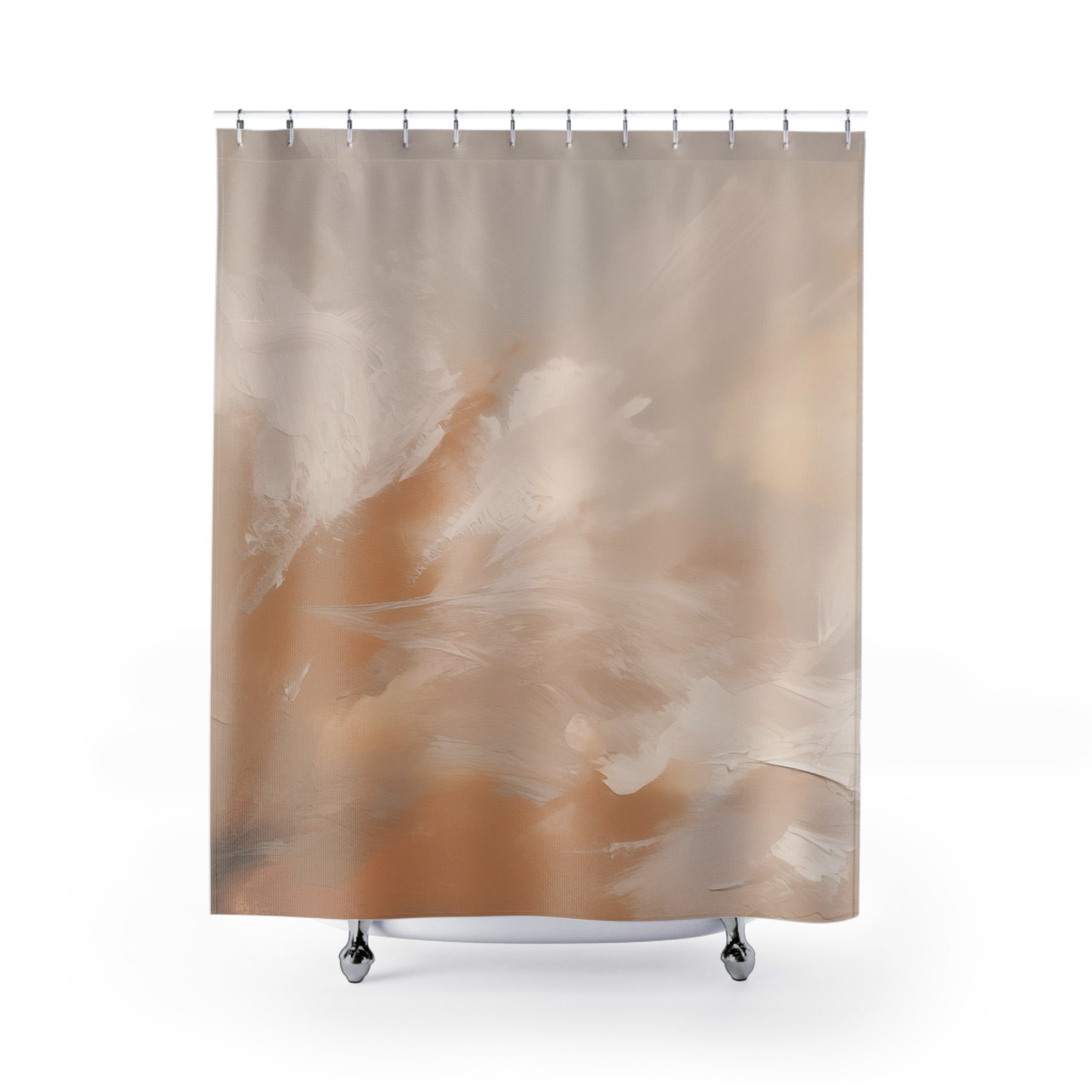 Abstract Shower Curtain | Caramel Beige, Ombre Fabric Bath Curtain
