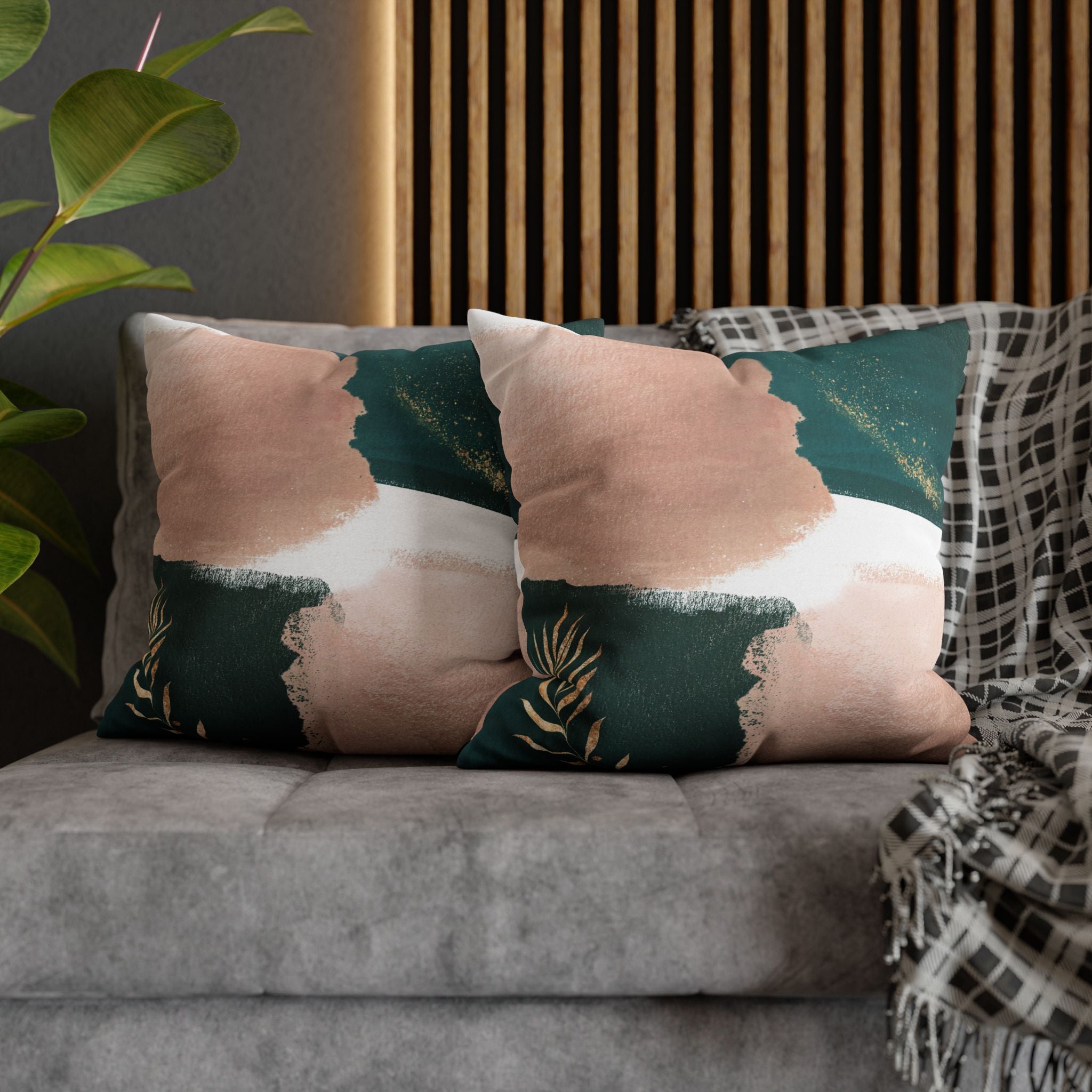 Abstract Throw Pillow Cover, Forest Green Modern Organic Decor Cushion