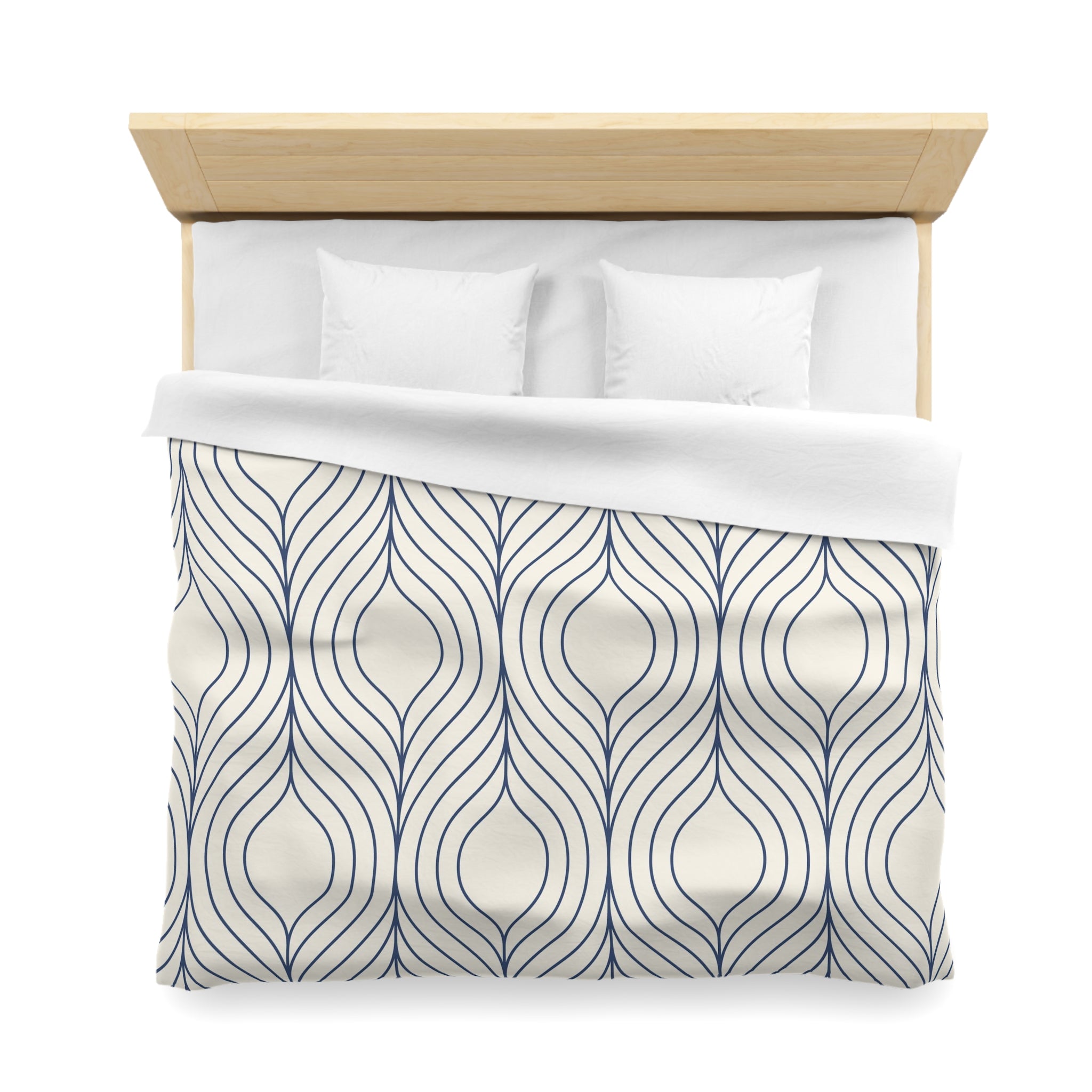 Art Deco Duvet Cover | Cream, Navy Blue Bedding Blanket Cover | Bedroom Decor