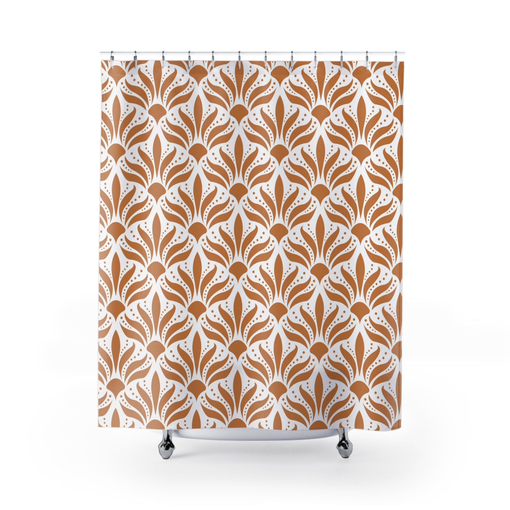 Art Deco Shower Curtain | Retro Terracotta White, Art Nouveau