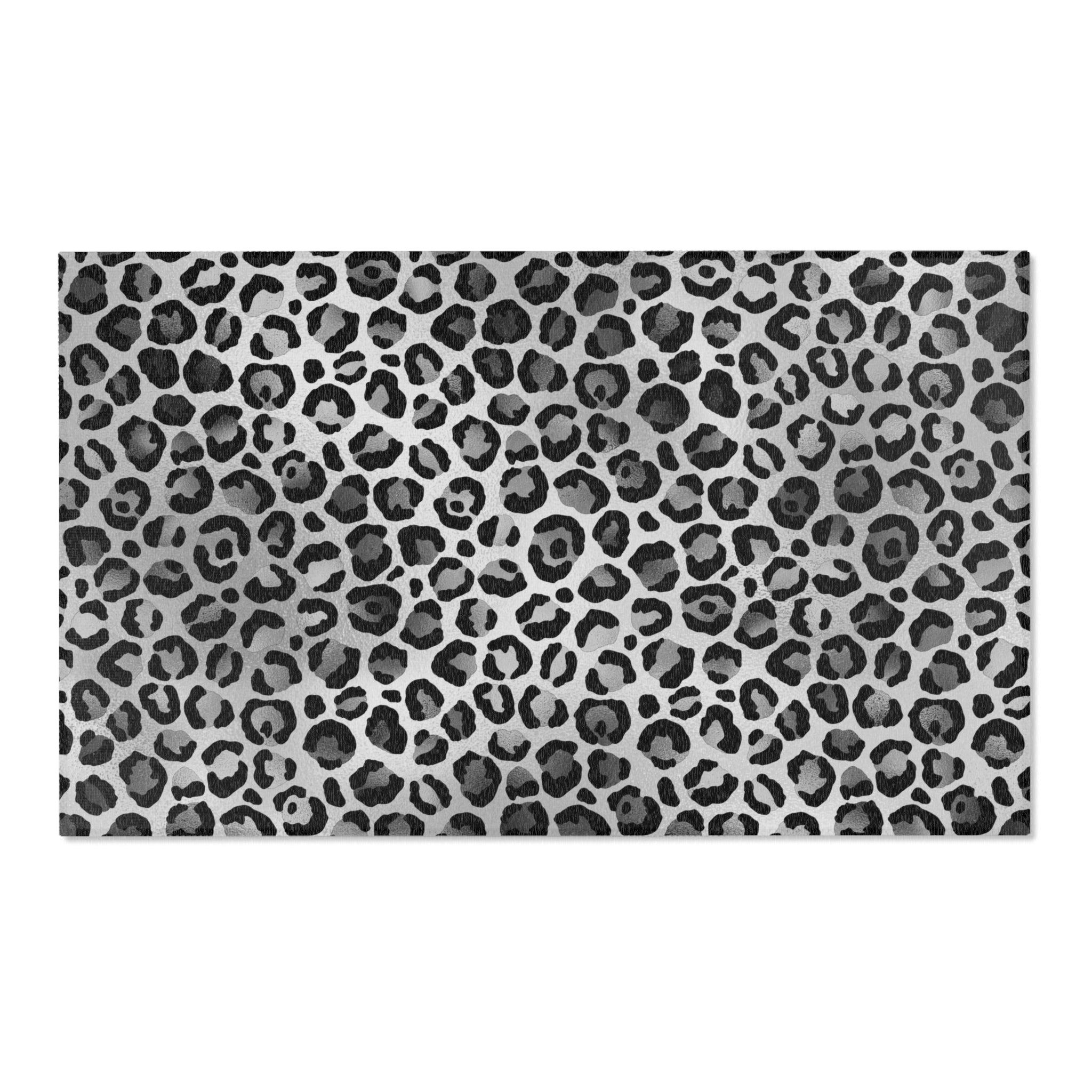 Boho Area Rug | Muted Silver, Grey, Black Beige Leopard