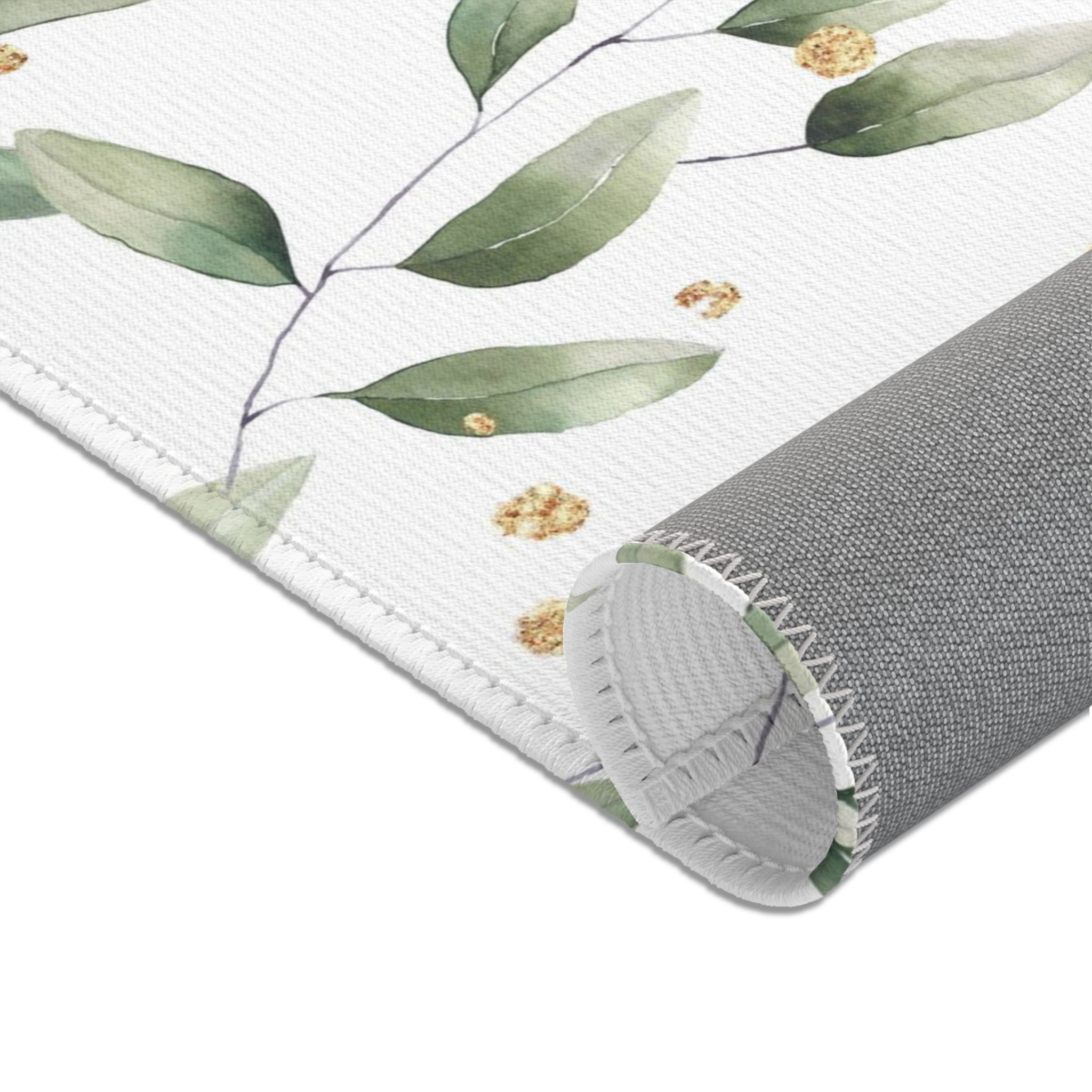 Floral Area Rug | White Sage Green Eucalyptus Leaves Watercolor