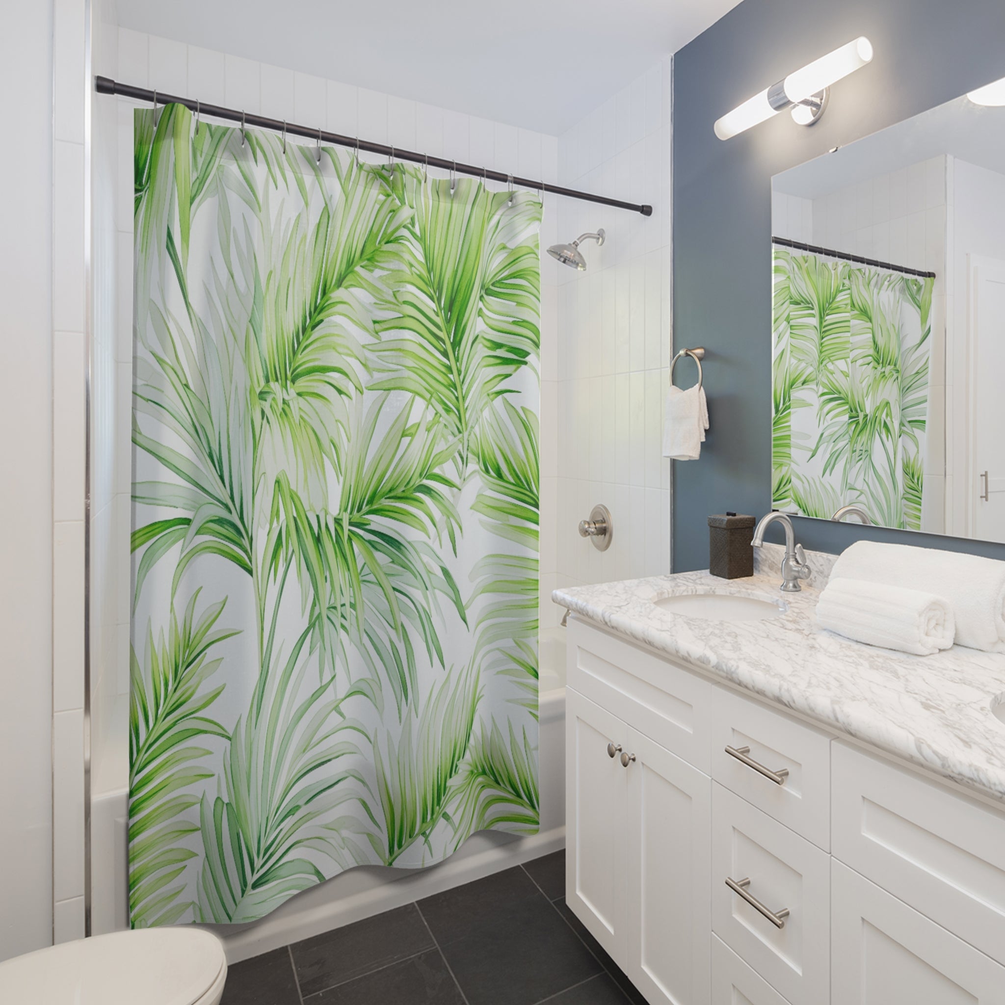 Jungle Floral Shower Curtain | Sage Green, Palm Leaves