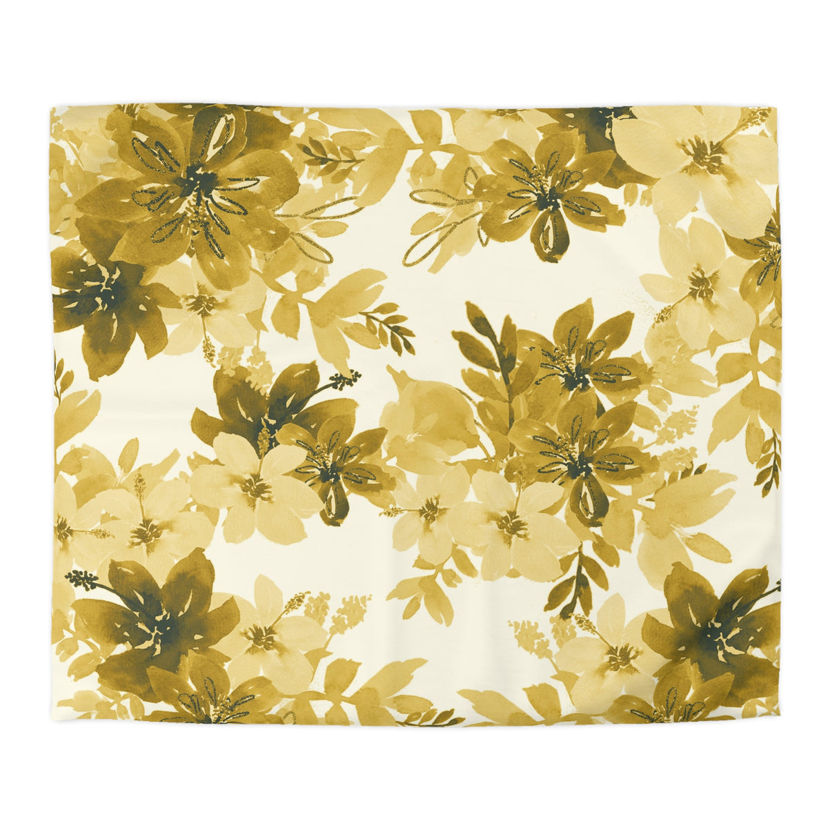 a repeating pattern of yellow flowers and green leaves on a white background.