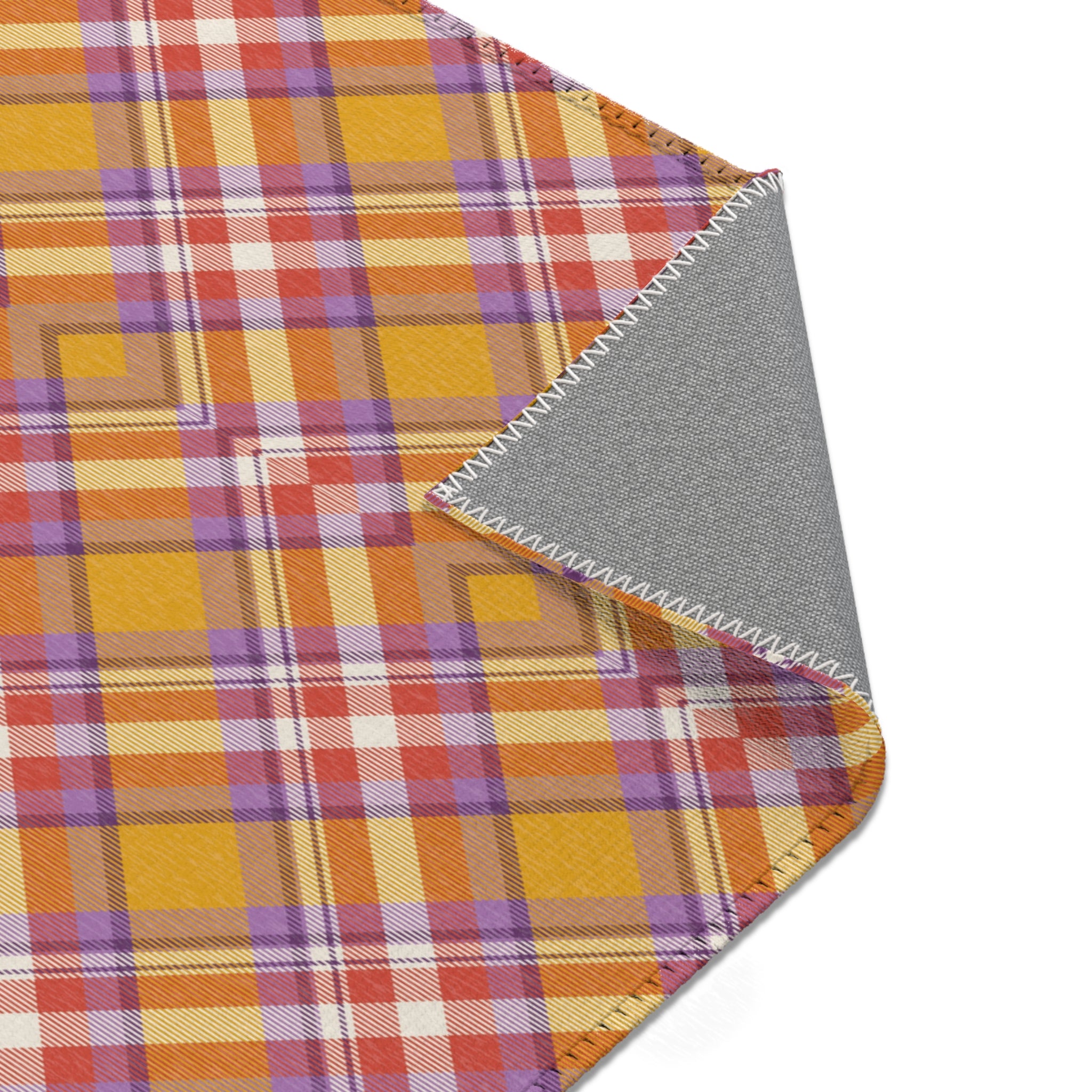 Large Area Rug | Retro Plaid Yellow Red Lavender