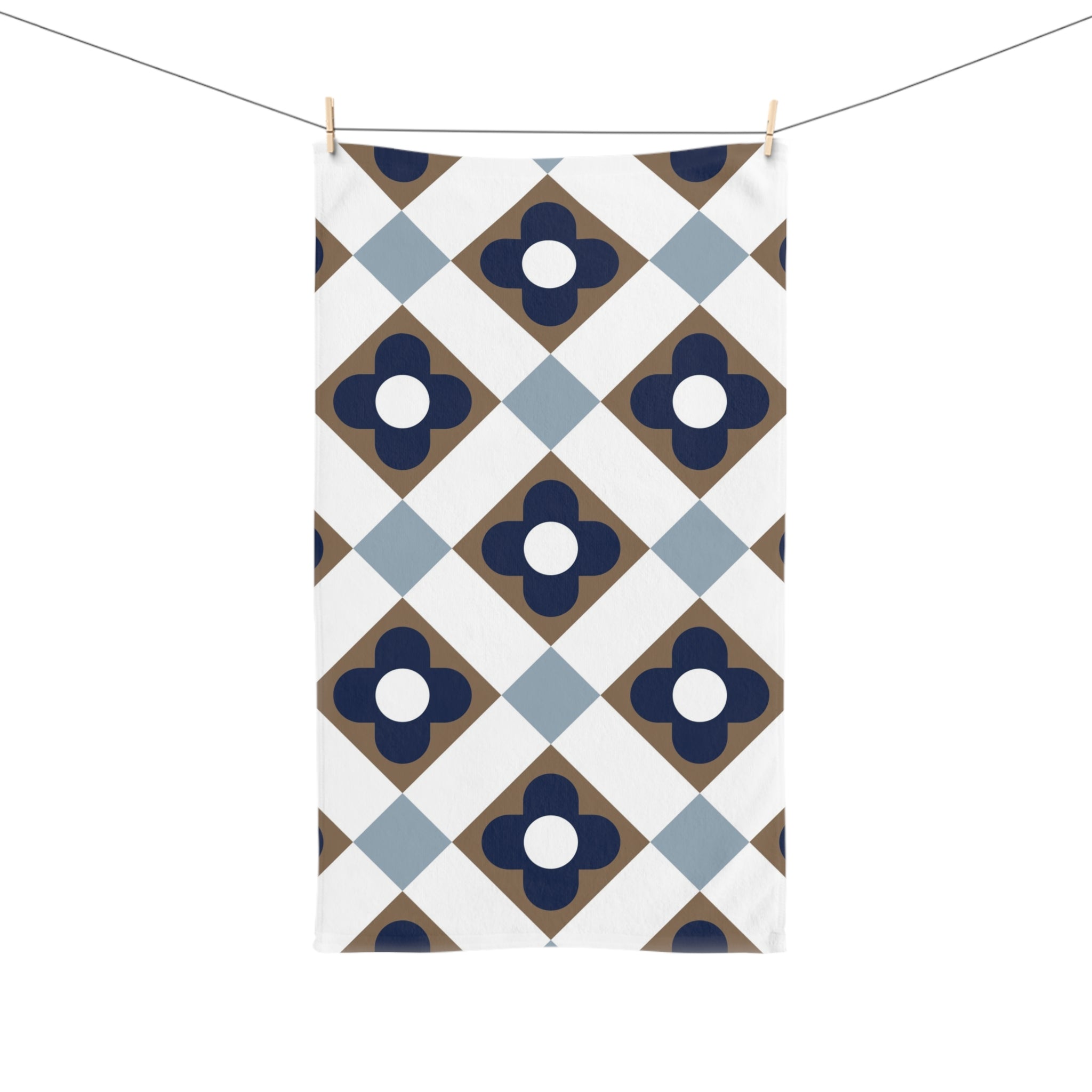 Retro Kitchen, Bath Hand Towel | Vintage Art Deco, Nouveau Blue, Beige White