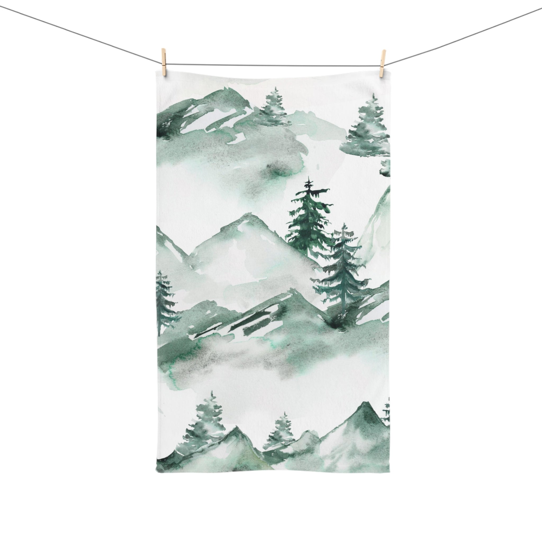 Floral Boho Kitchen, Bath Hand Towel | White Sage Green Leaves