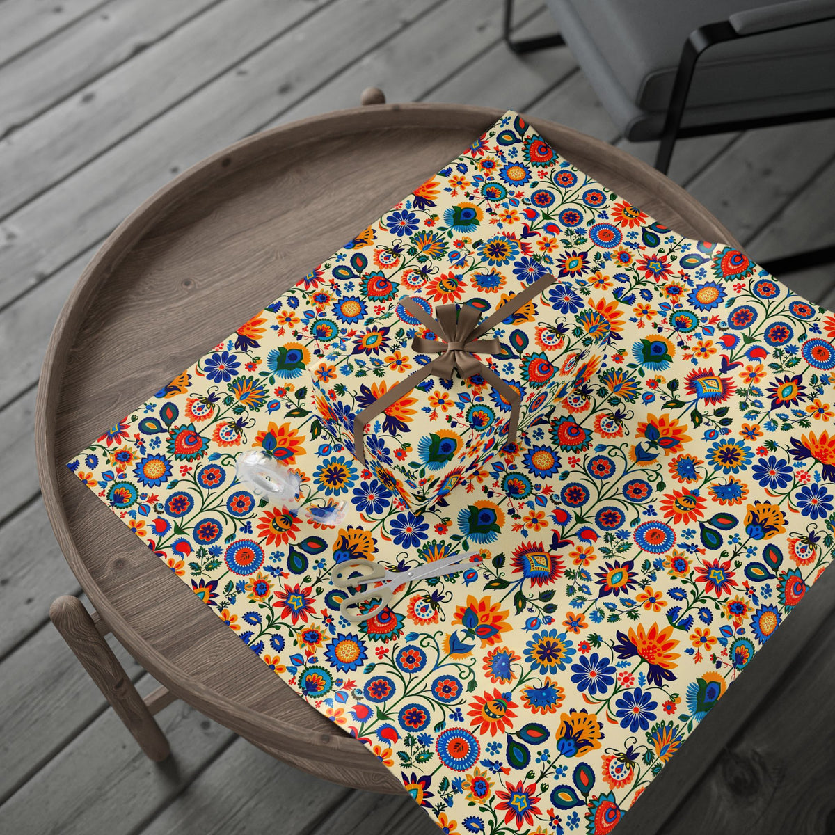 Bright Folk Art Floral Wrapping Paper, Colorful Gift Wrap