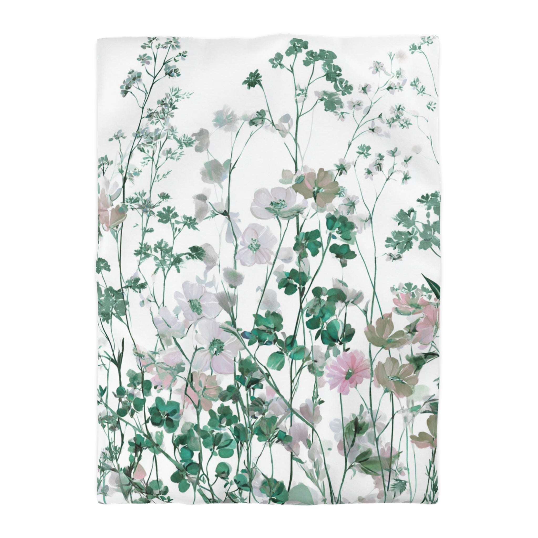 Floral Modern Duvet, Pillow Cover | White Green Bedroom Decor