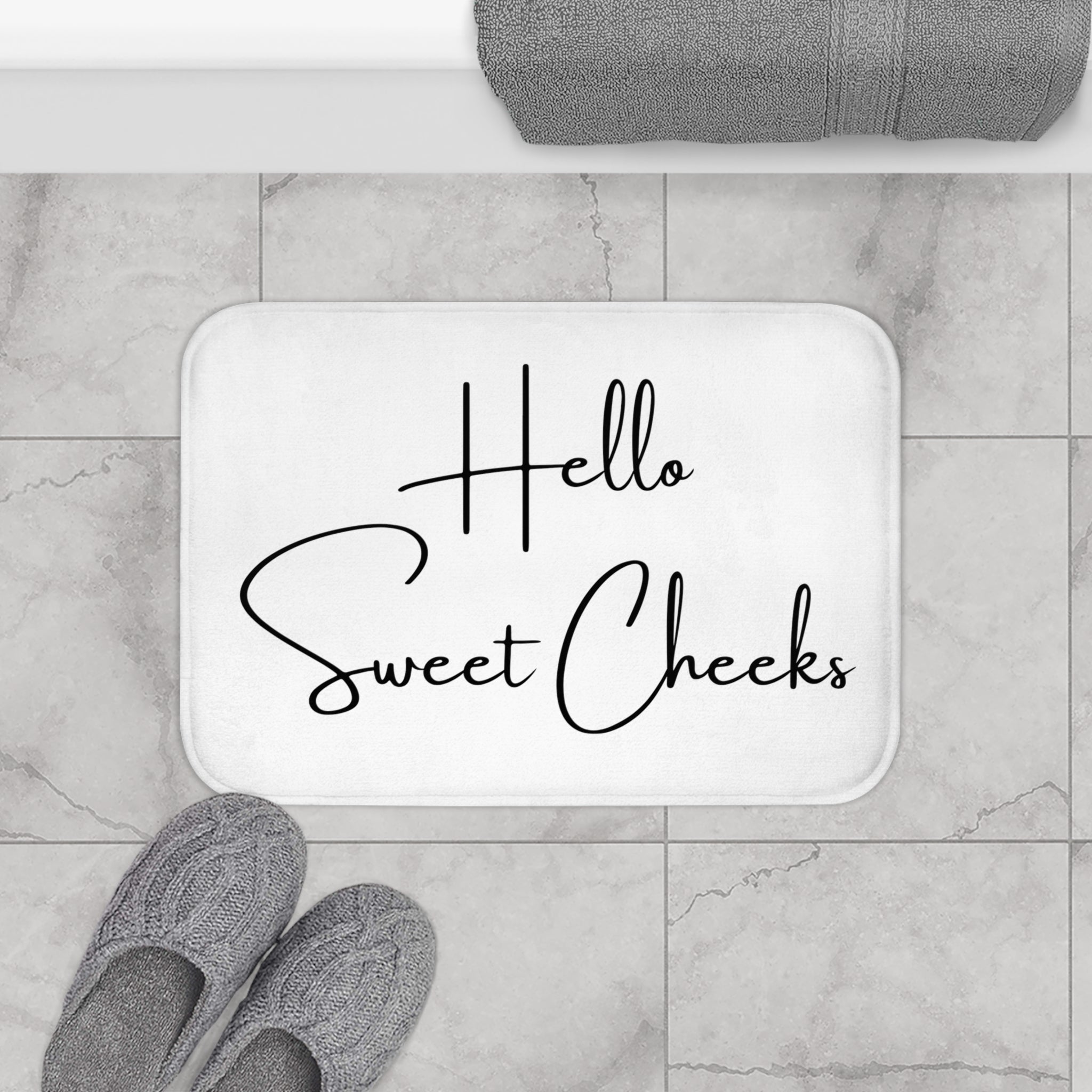 White Bath Mat | Hello Sweet Cheeks, Cute Bath Rug