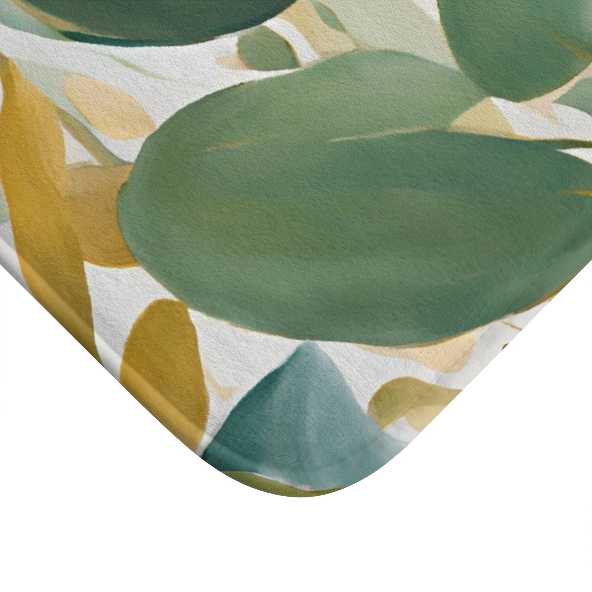 Boho Abstract Bath Mat | Sage Teal Green, Beige Leaves, Tropical Kitchen Mat