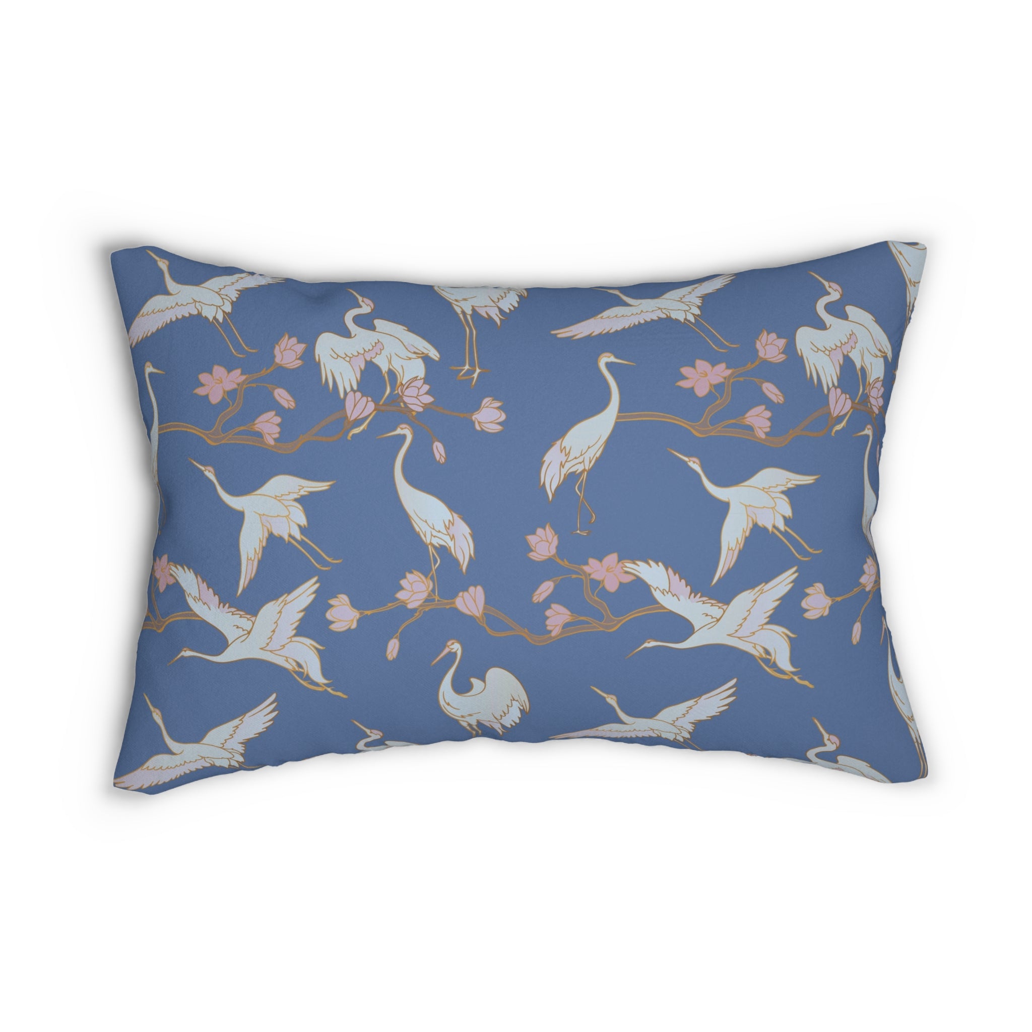 Japanese Lumbar Pillow | Pale Denim Blue, Crane Stork Birds