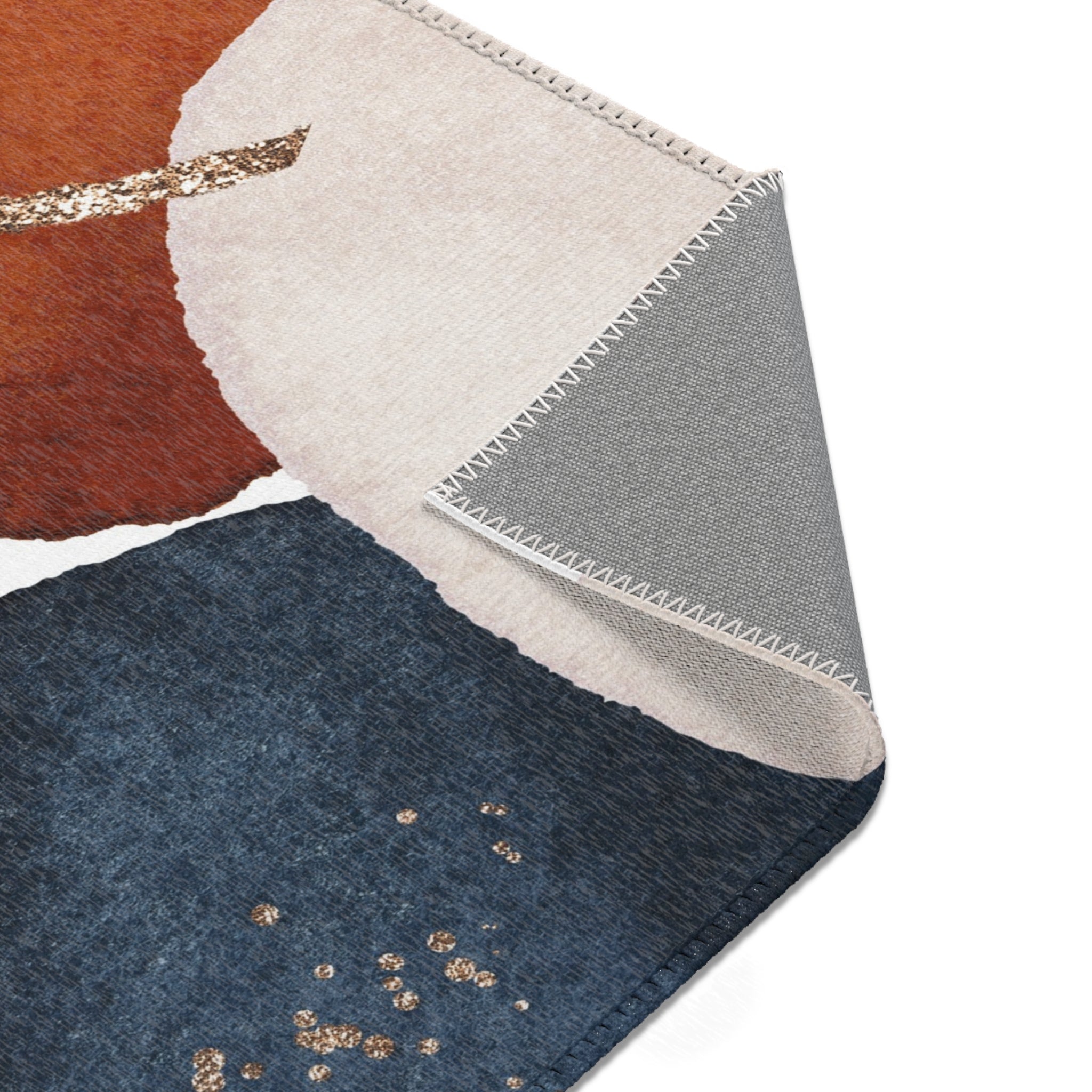 Abstract Area Rug | Navy Blue, Ivory Rust Watercolor Artsy Rug