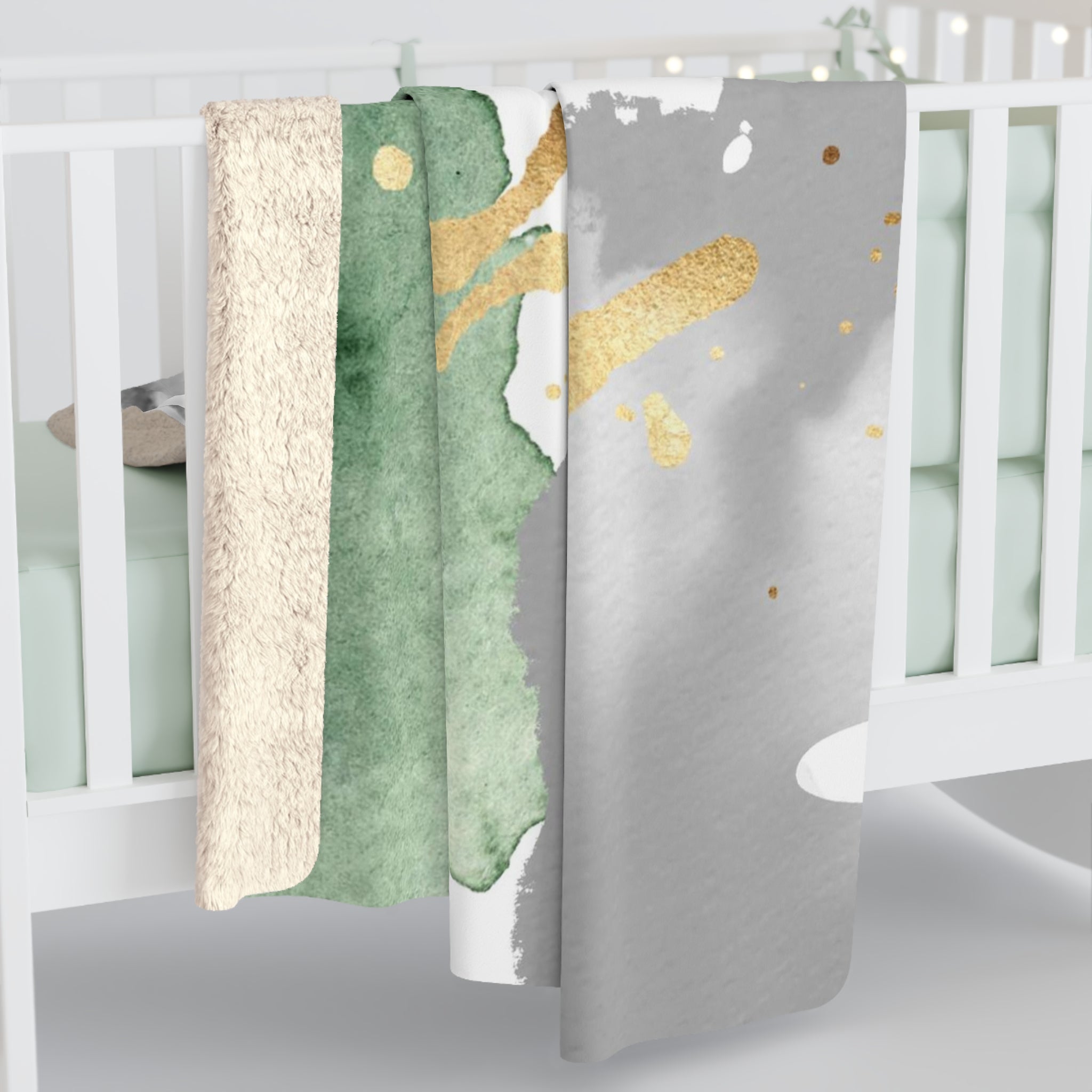 Abstract Comfy Blanket | Green White Gold Minimalist
