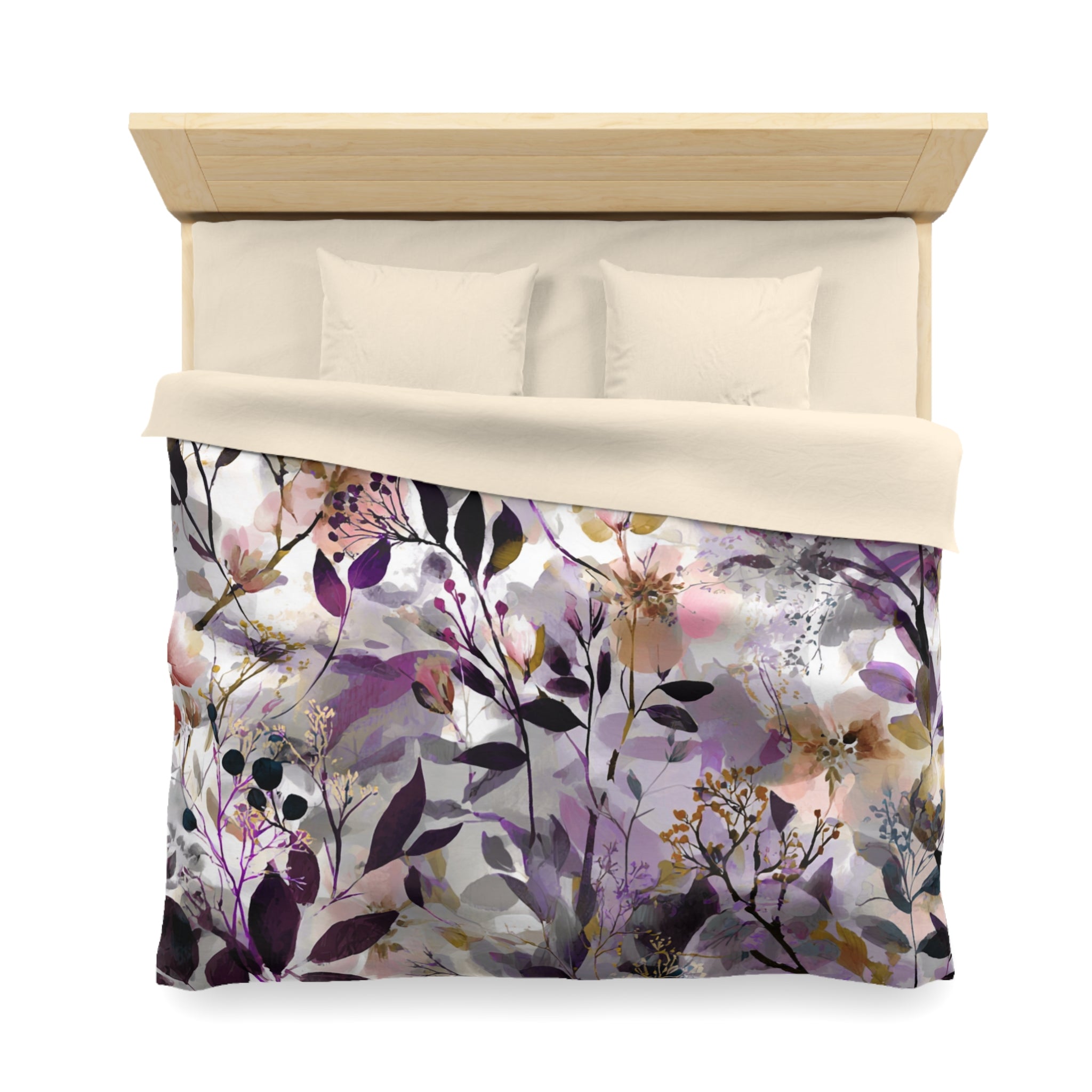 Floral Duvet, Pillow Cover | Purple Beige Bedroom Decor