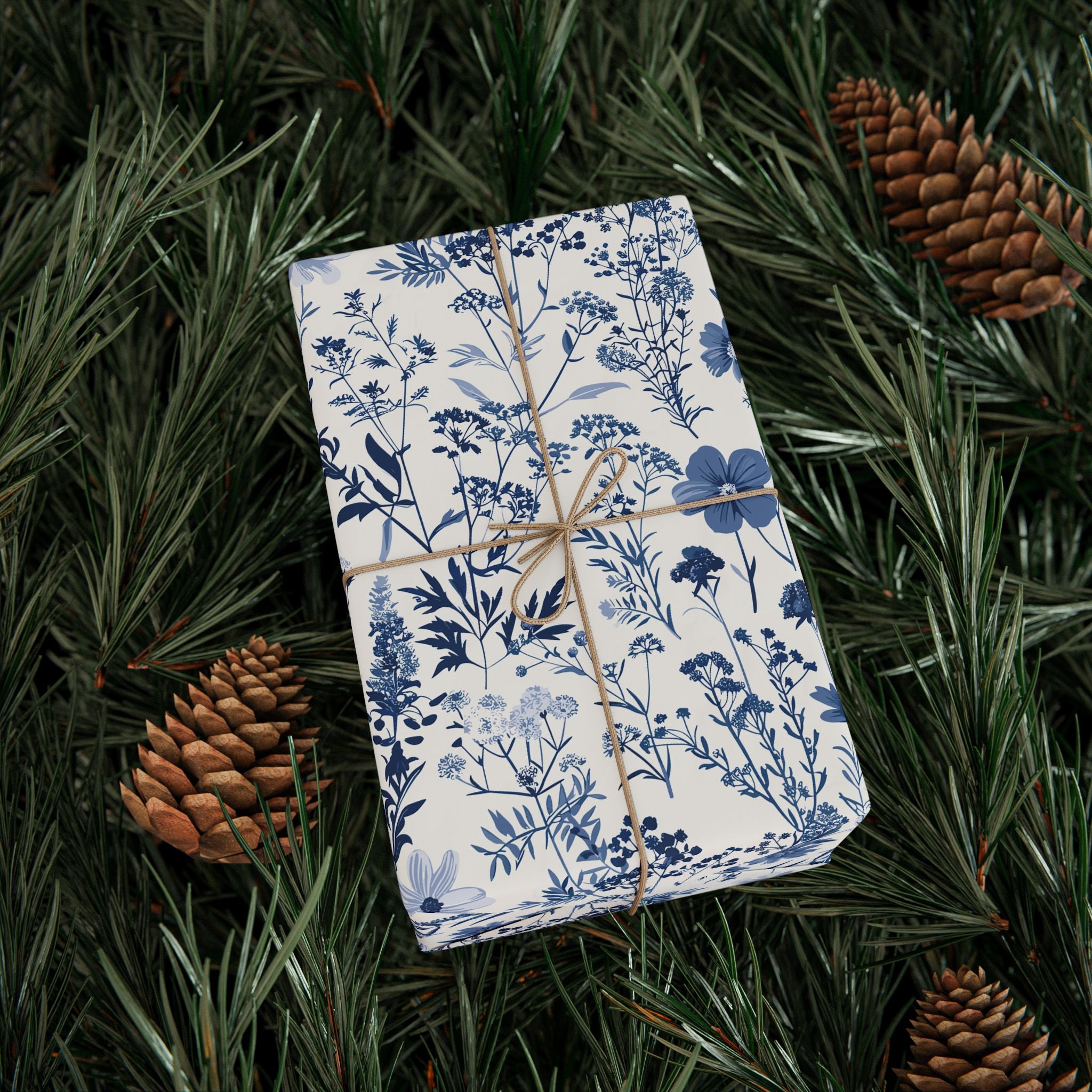 Floral Wrapping Papers, Blue Wildflowers Botanical Gift Wrapping for the Holidays, Birthdays