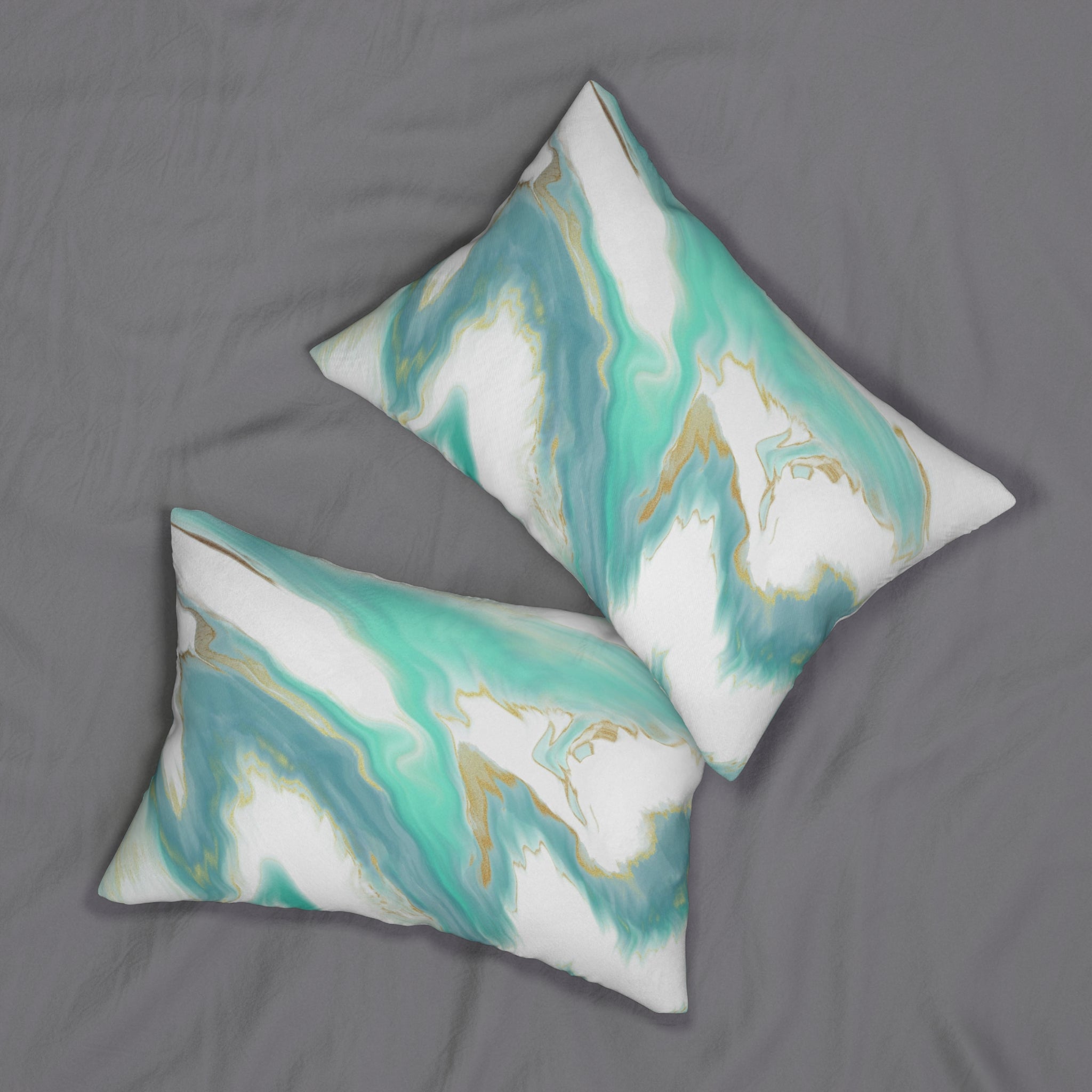 Abstract Lumbar Pillow | Sage Green Blue, White Beige