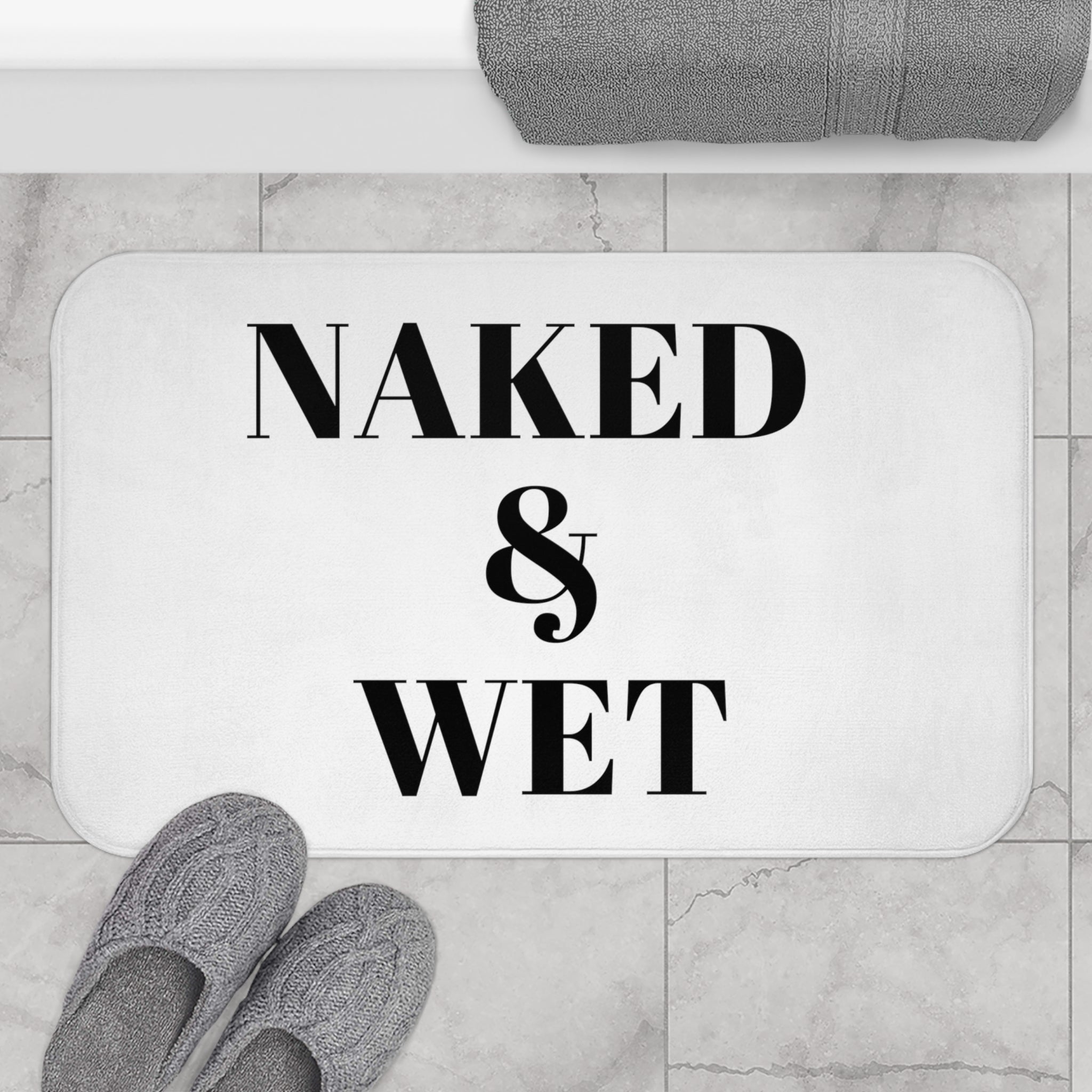 Get Naked Bath Mat | White Black Bathroom Rug