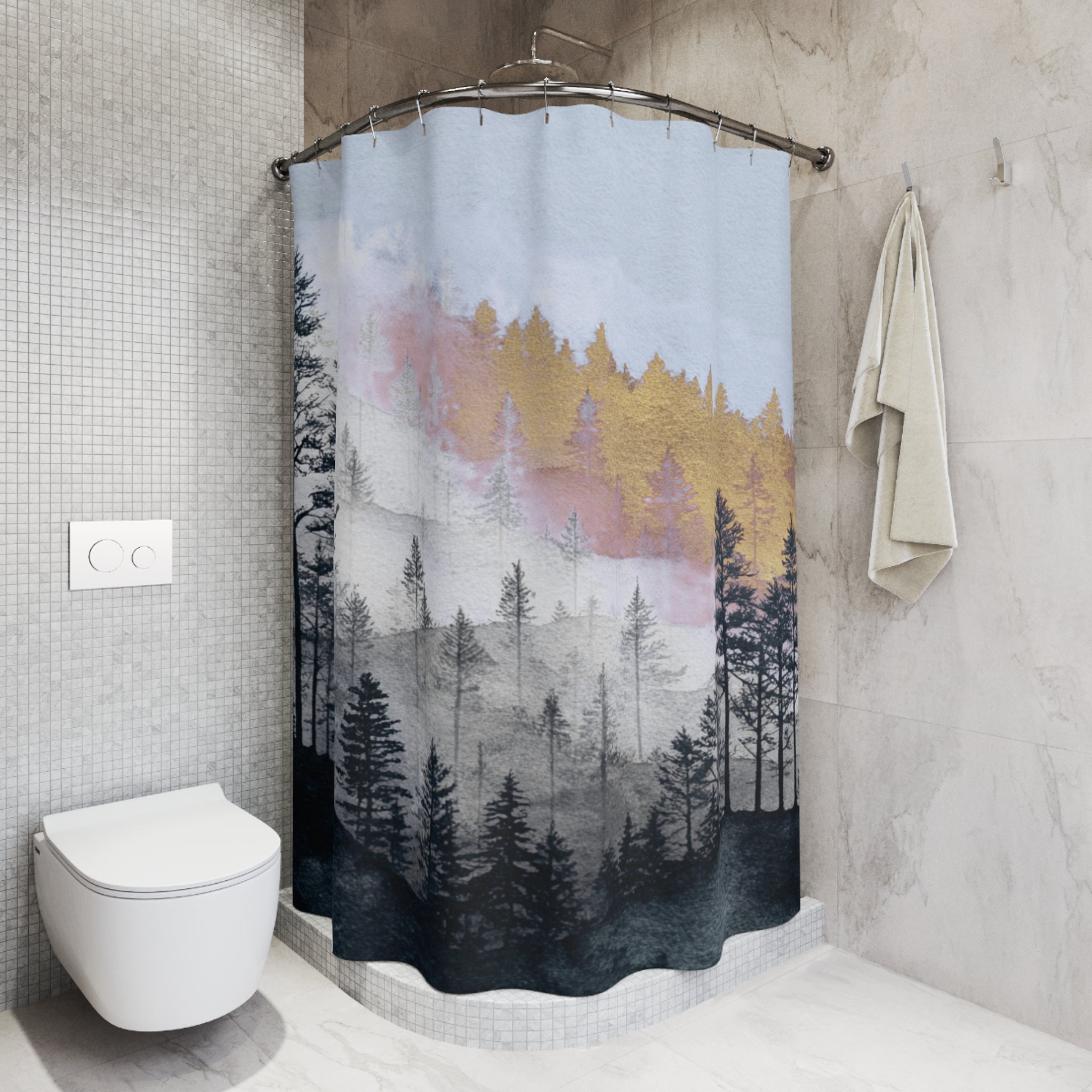 Moody Forest Shower Curtain | Misty Pine Tree Bathroom Decor