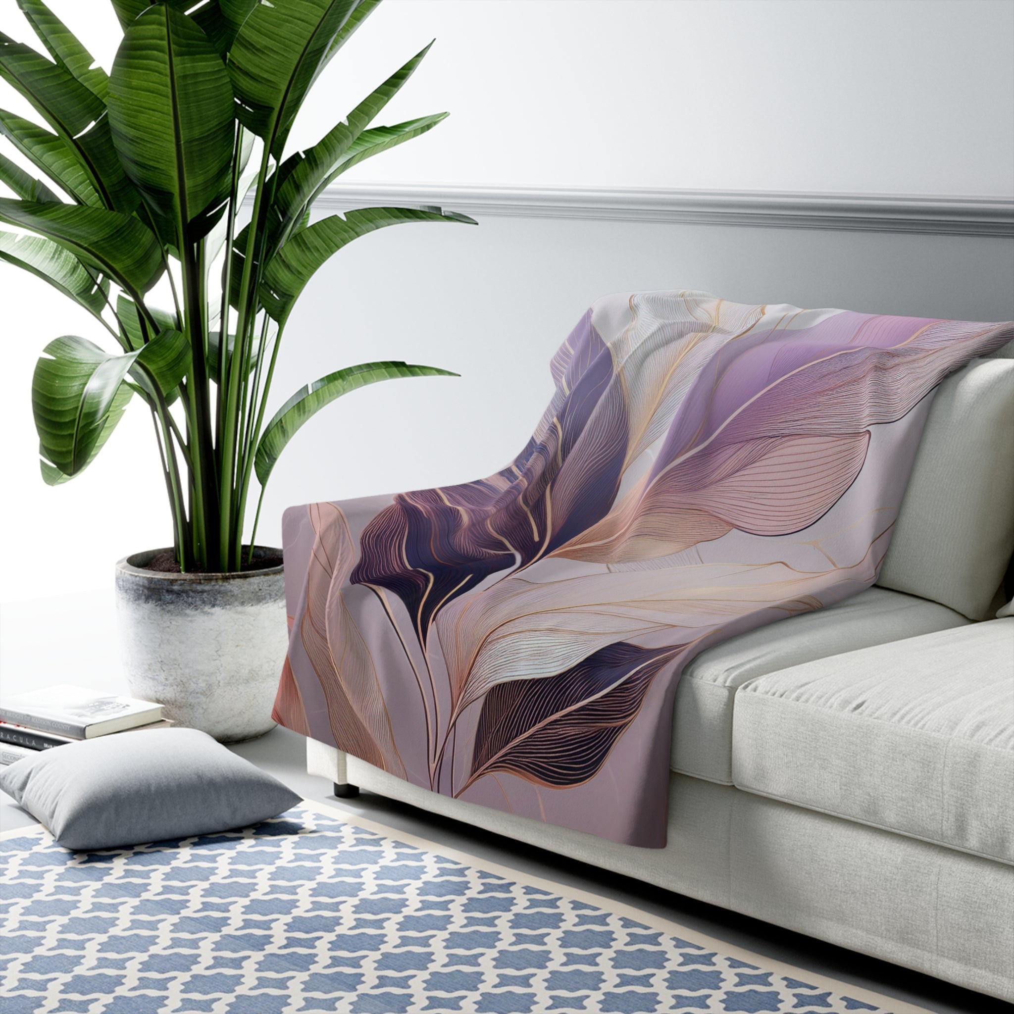 Floral Throw Blanket | Lavender Lilac Purple Leaves
