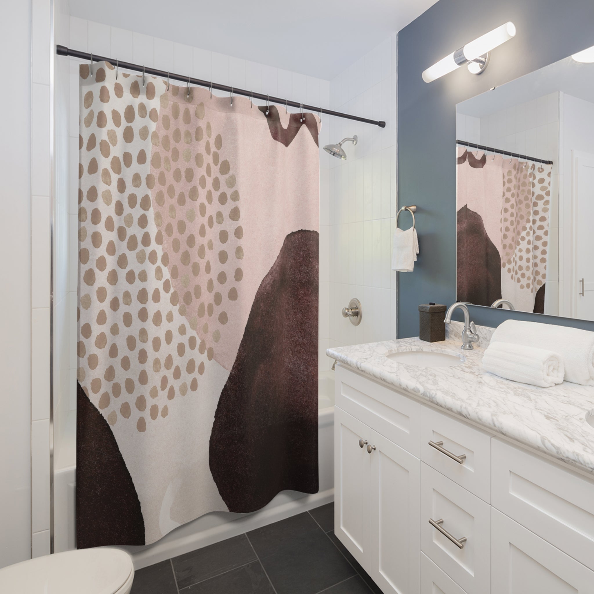 Retro Shower Curtain | Blush Pink Beige Brown Print