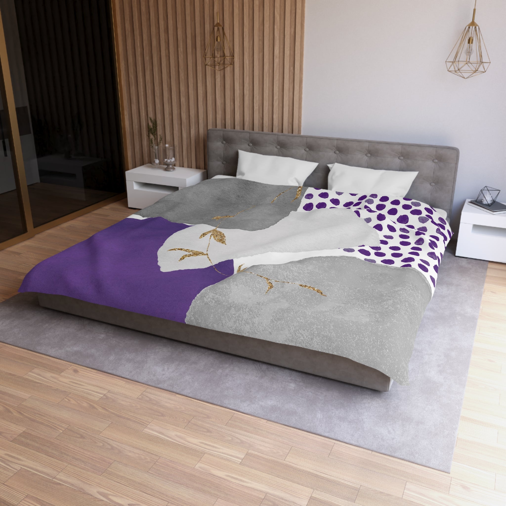 Boho Duvet Cover | Modern Grey, Lilac Lavender Purple Bathroom Decor | Bedroom Decor