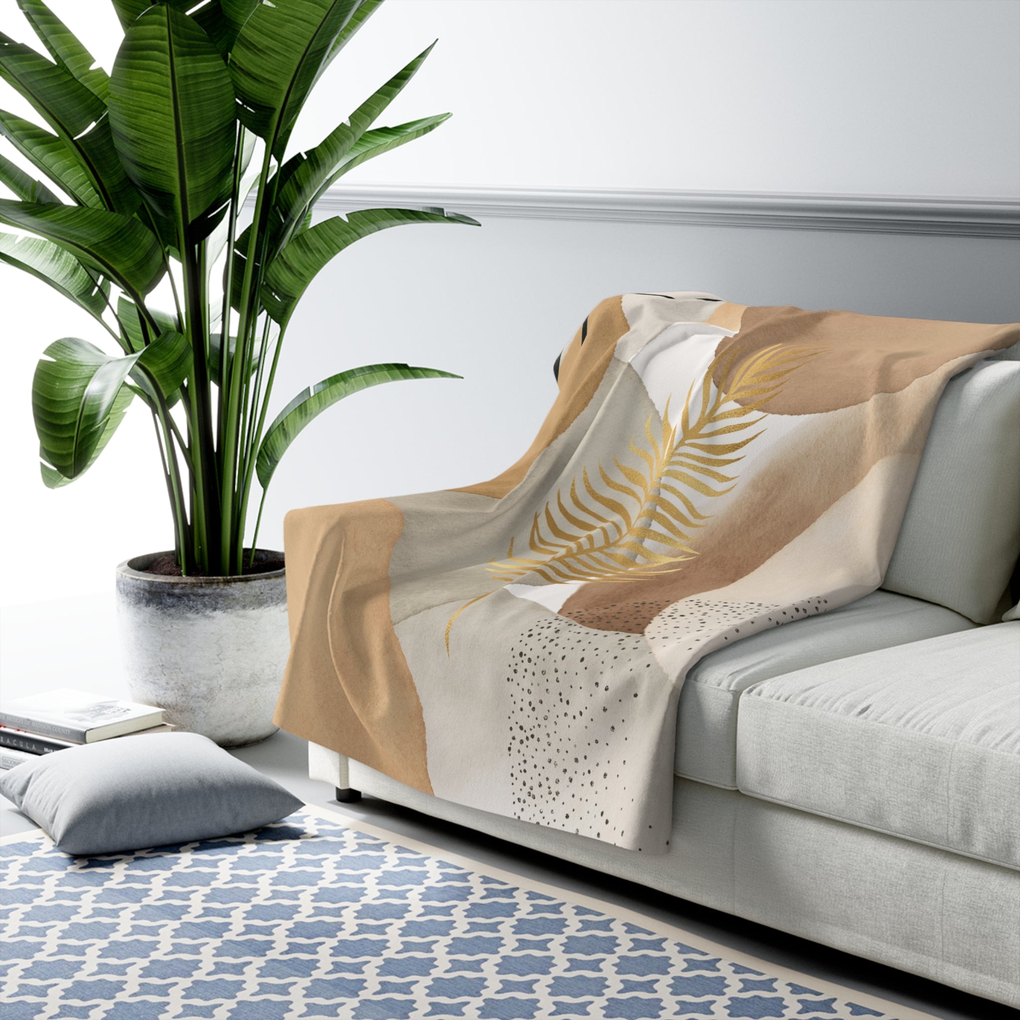 Abstract Throw Blanket | Beige Grey Gold Leaf
