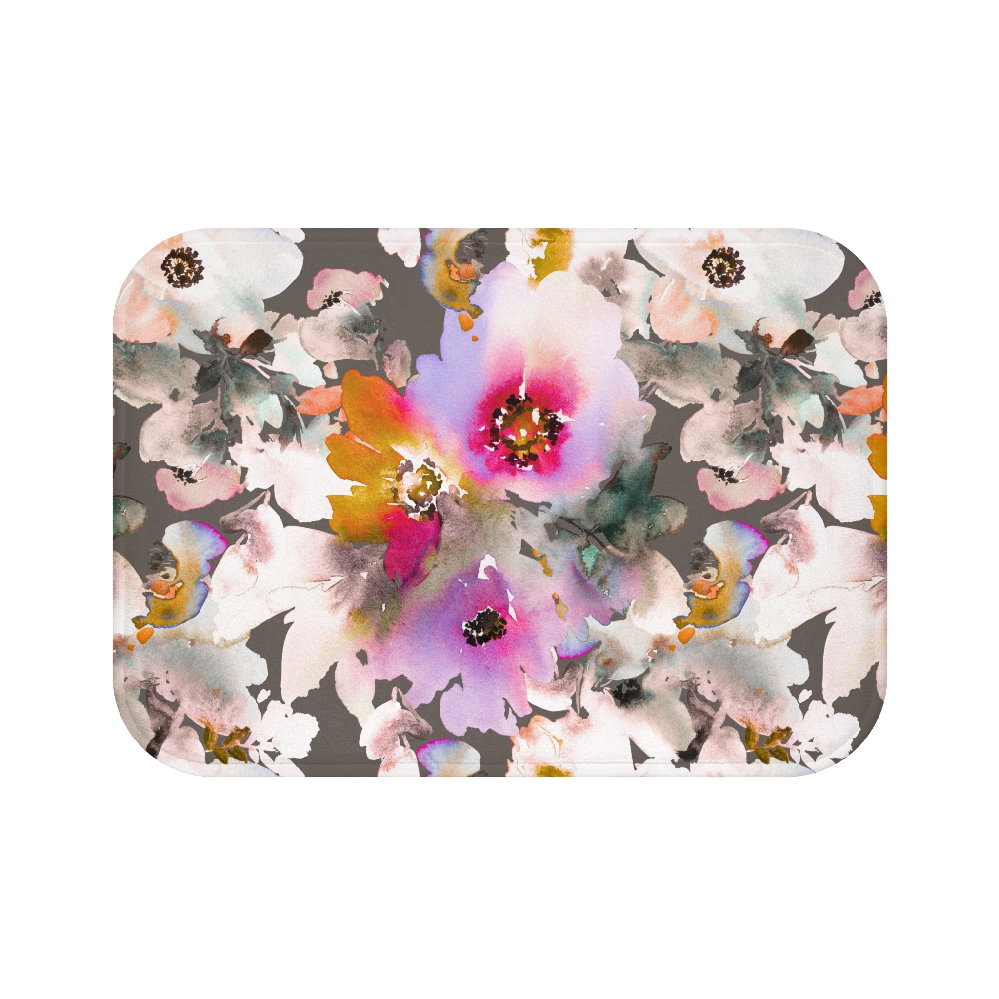 Floral Bath Mat | Grey Pink, White Kitchen Mat