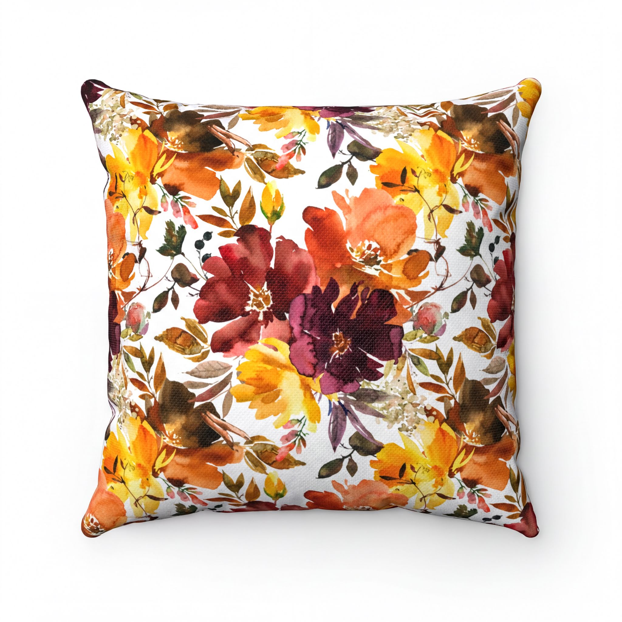 Boho Pillow Cover Wine Red Orange Yellow Autumn Floral