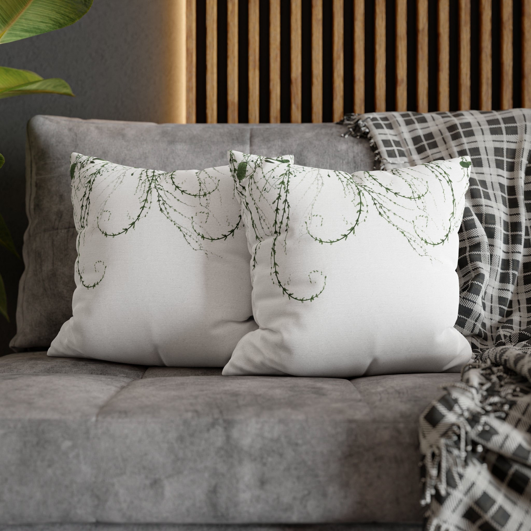 Floral Pillow Cover | White Sage Green Leaves, Minimalist