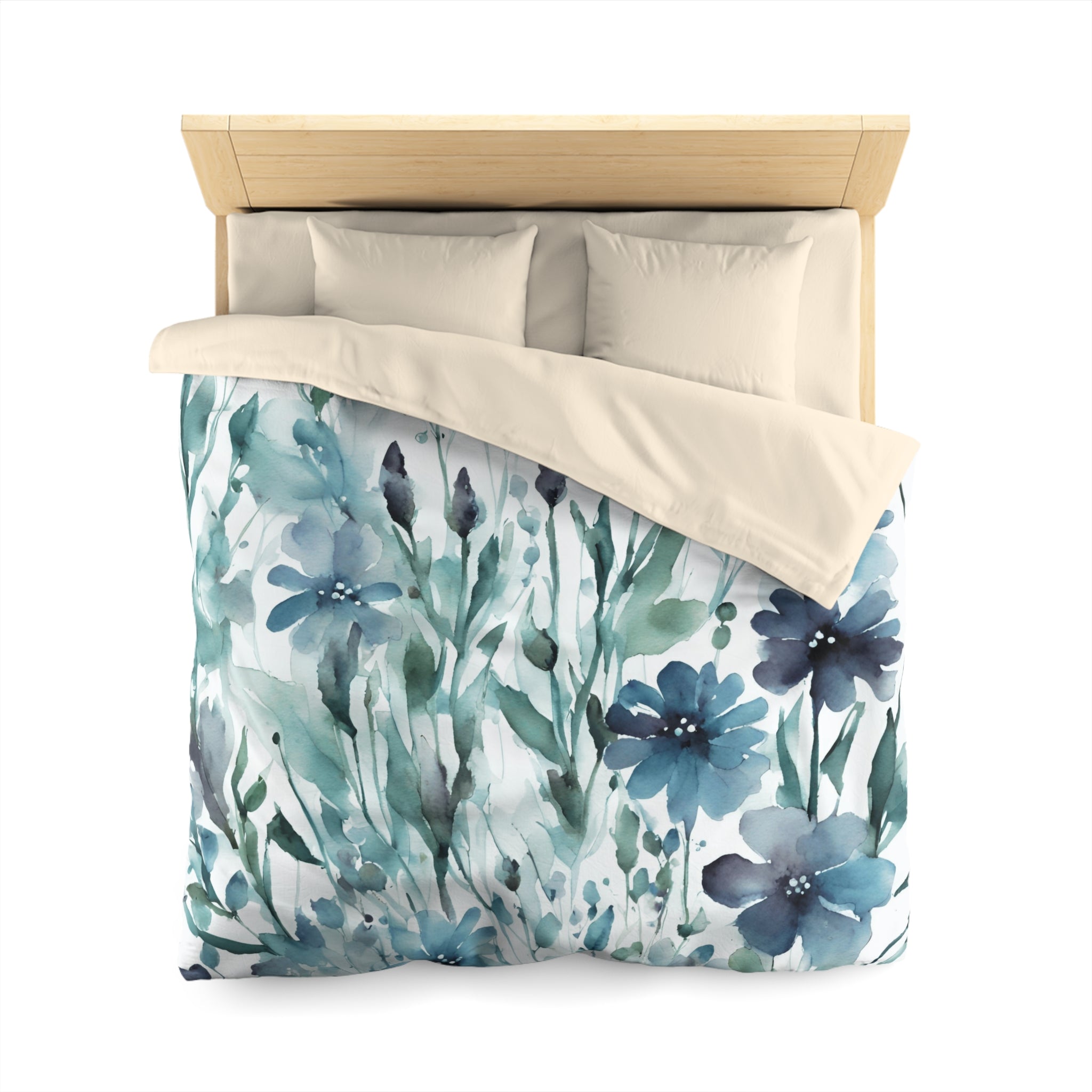Floral Duvet Cover | Blue Green, White Wildflowers | Bedroom Decor
