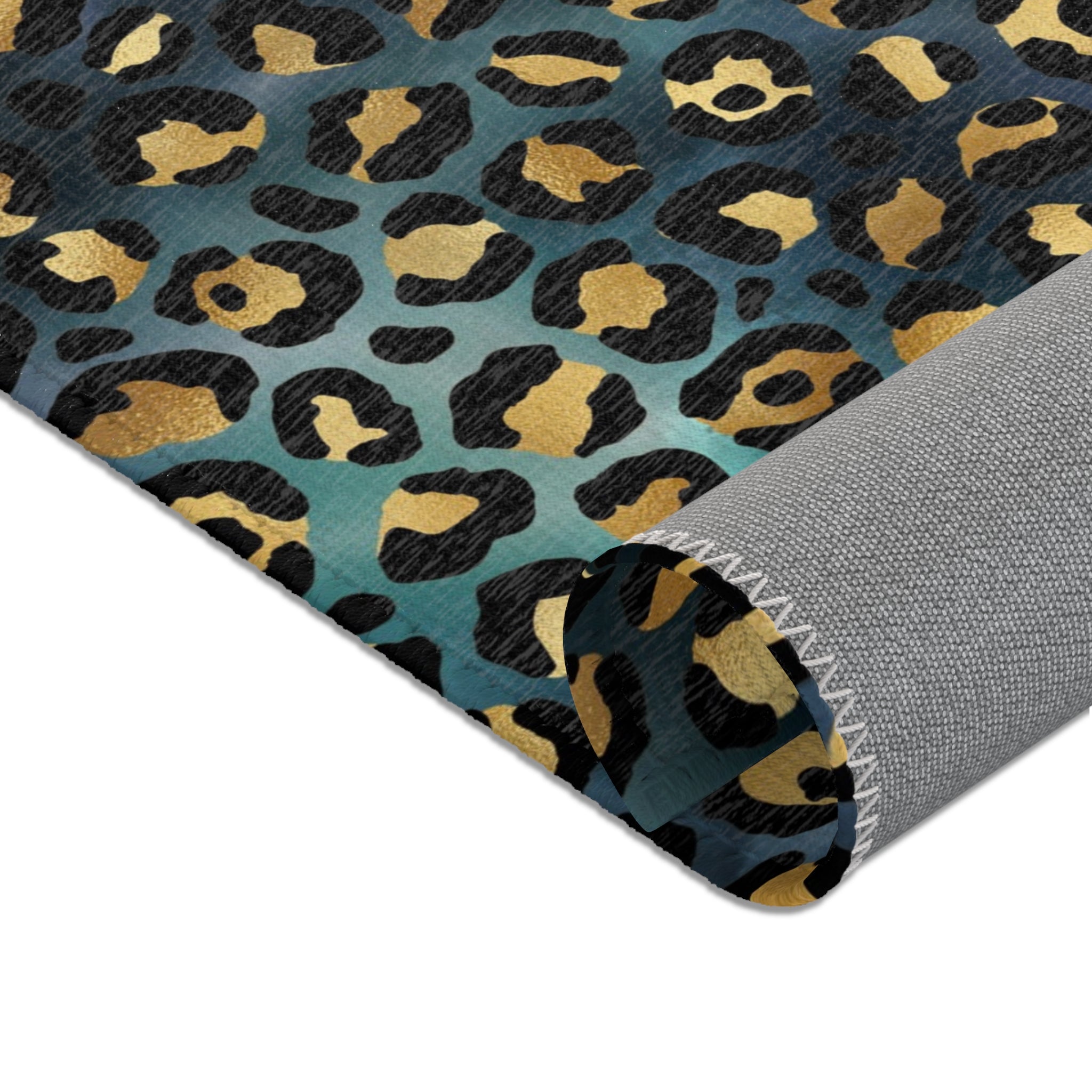Large Area Rug | Teal Navy Blue Black, Beige Leopard Animal Print