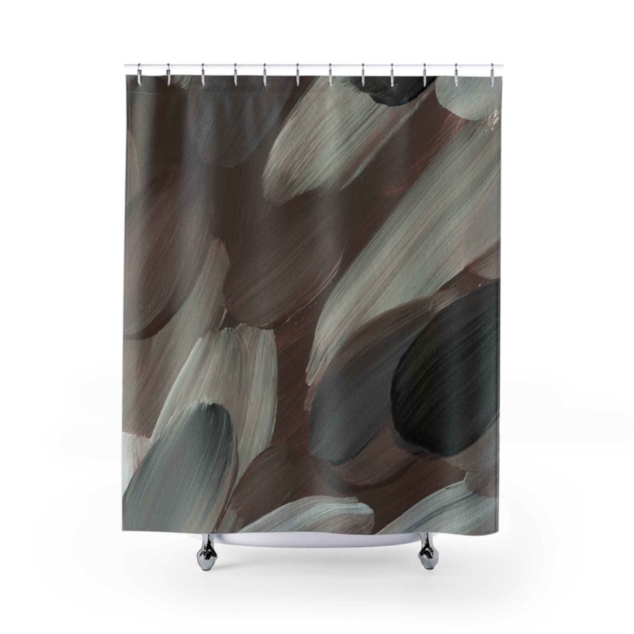 Abstract Shower Curtain | Earthy Brown Beige, Grey Watercolor