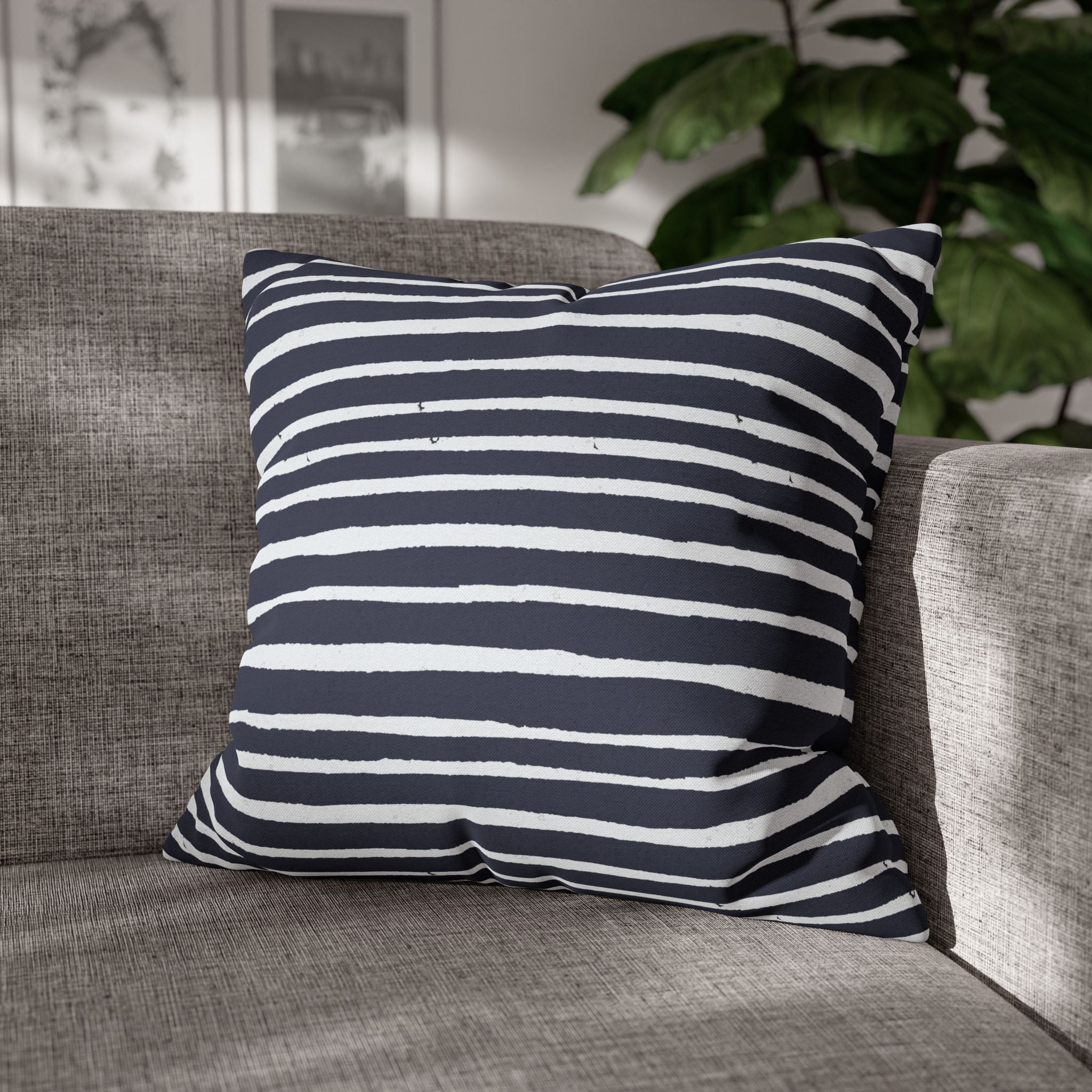Abstract Pillow Cover | Navy Blue White Stripes Pillowcase