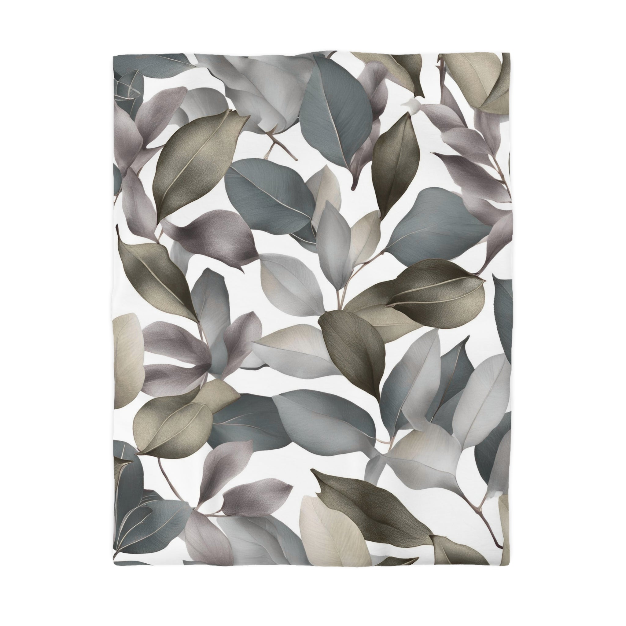 Floral Duvet, Pillow Cover | Beige Grey White Leaves Bedroom Decor