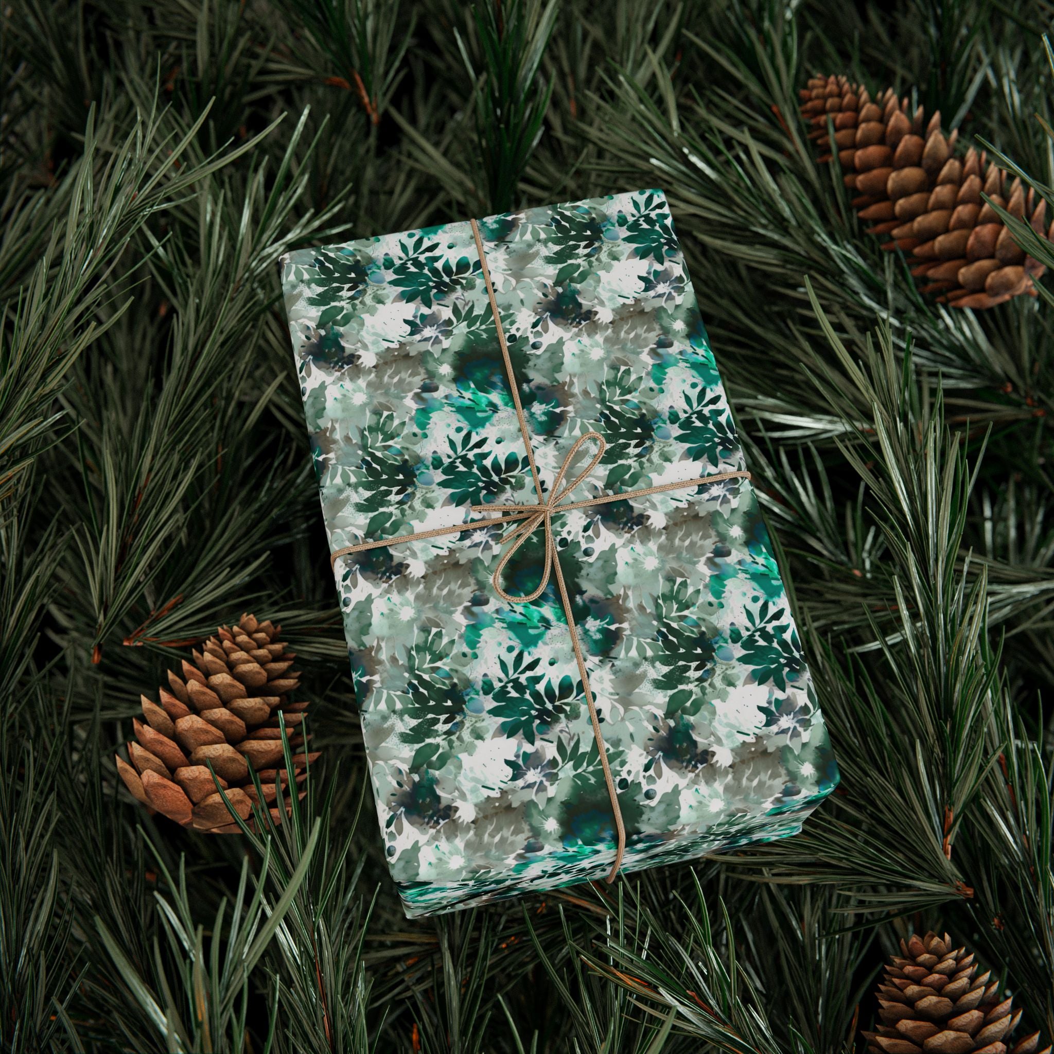 Abstract Leaves Wrapping Paper | Emerald Green Floral Gift Wrap for the Holidays, Birthdays