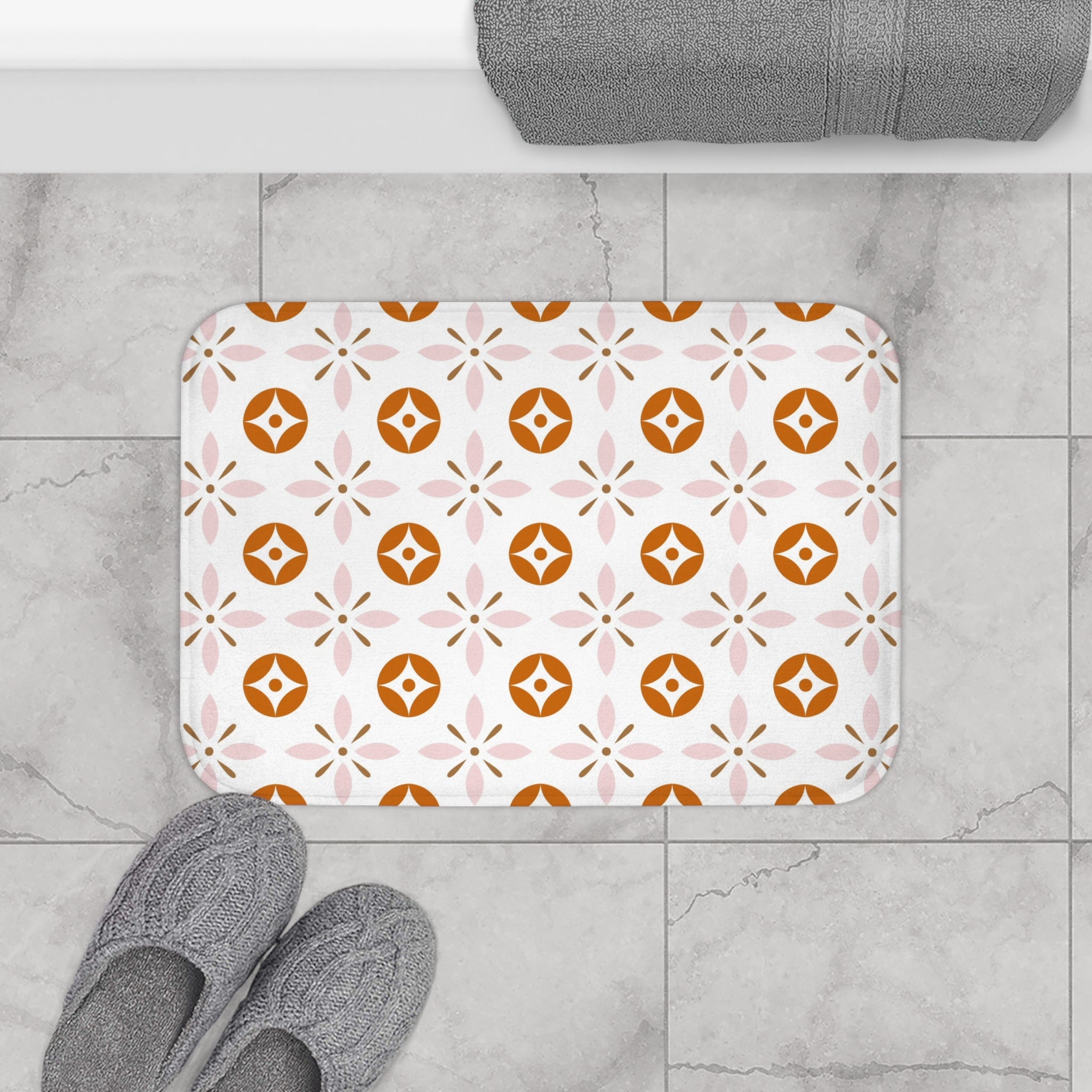 Retro Bath, Kitchen Mat | Vintage Art Deco, Nouveau Pink, Orange White