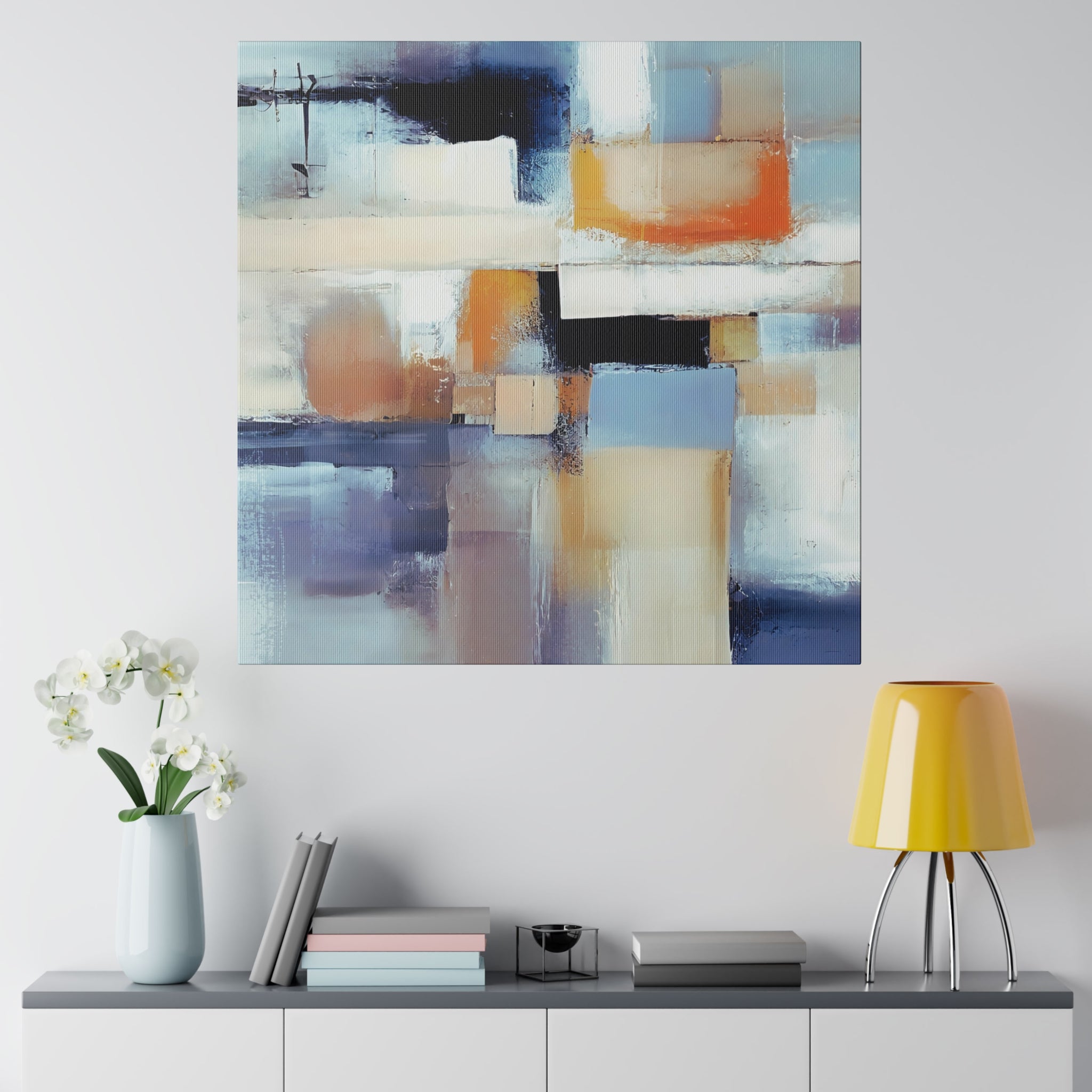 Blue and beige abstract canvas wall art