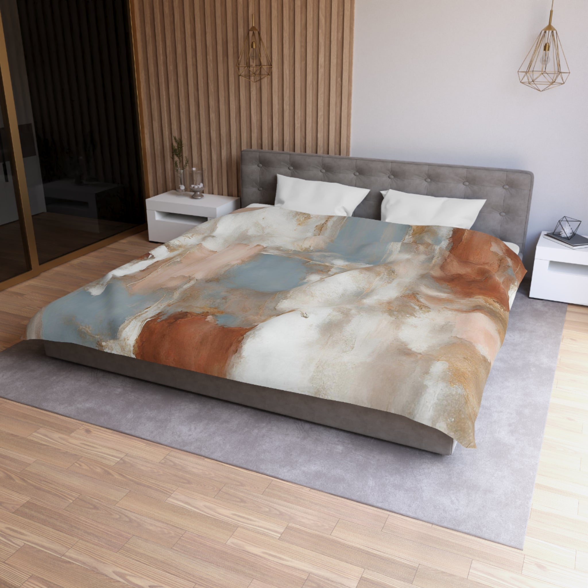 Abstract Duvet Cover | Beige Rust, blue White | Bedroom Decor