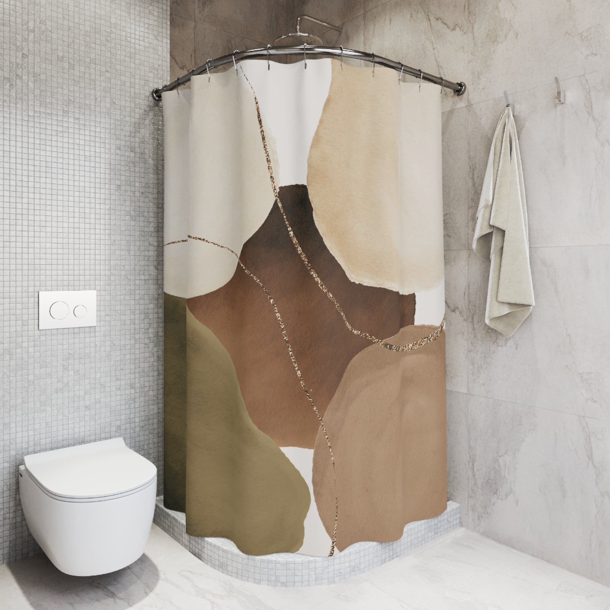 Boho Shower Curtain | Abstract Beige Taupe Brown