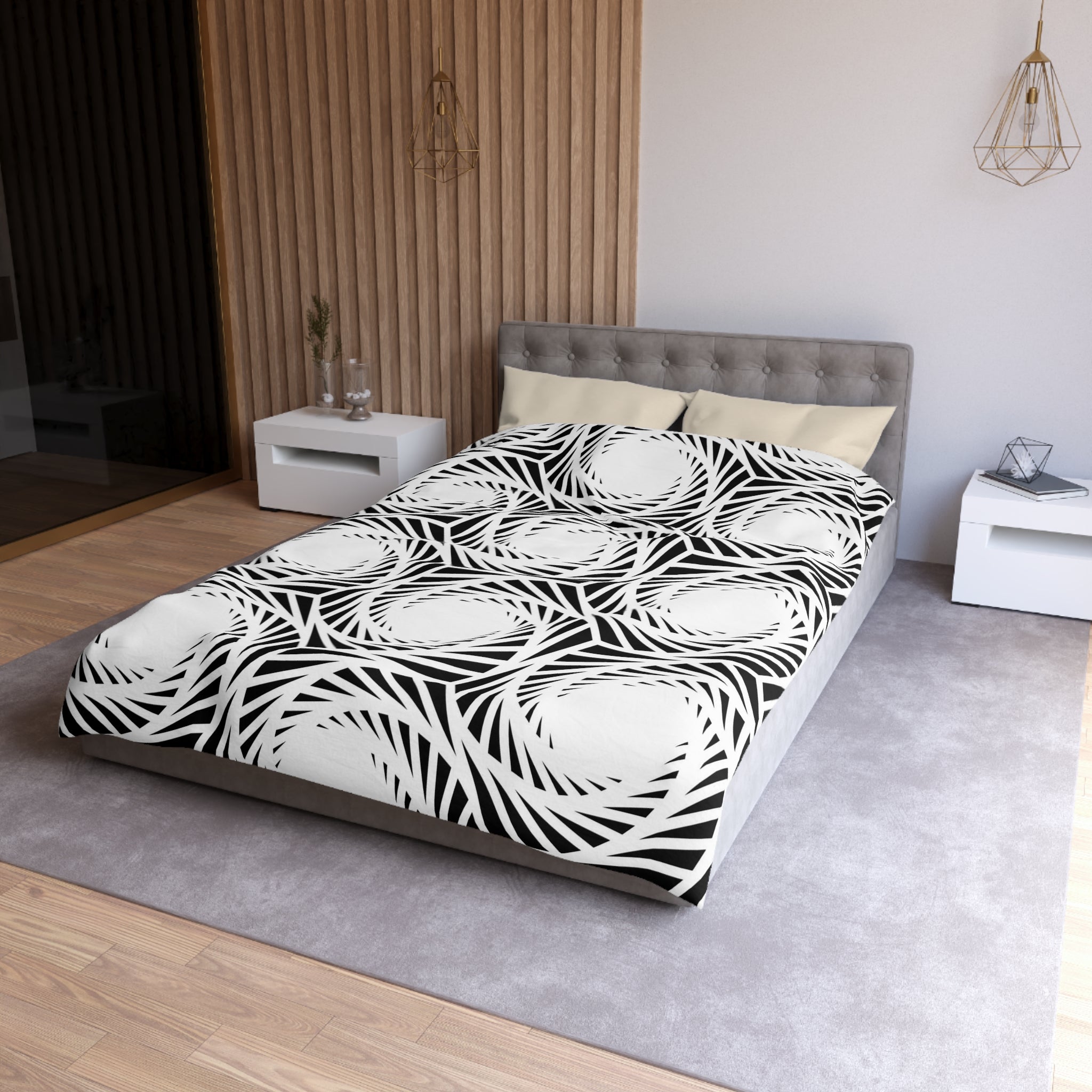 Art Deco Duvet Cover | White Black Geometric | Bedroom Decor