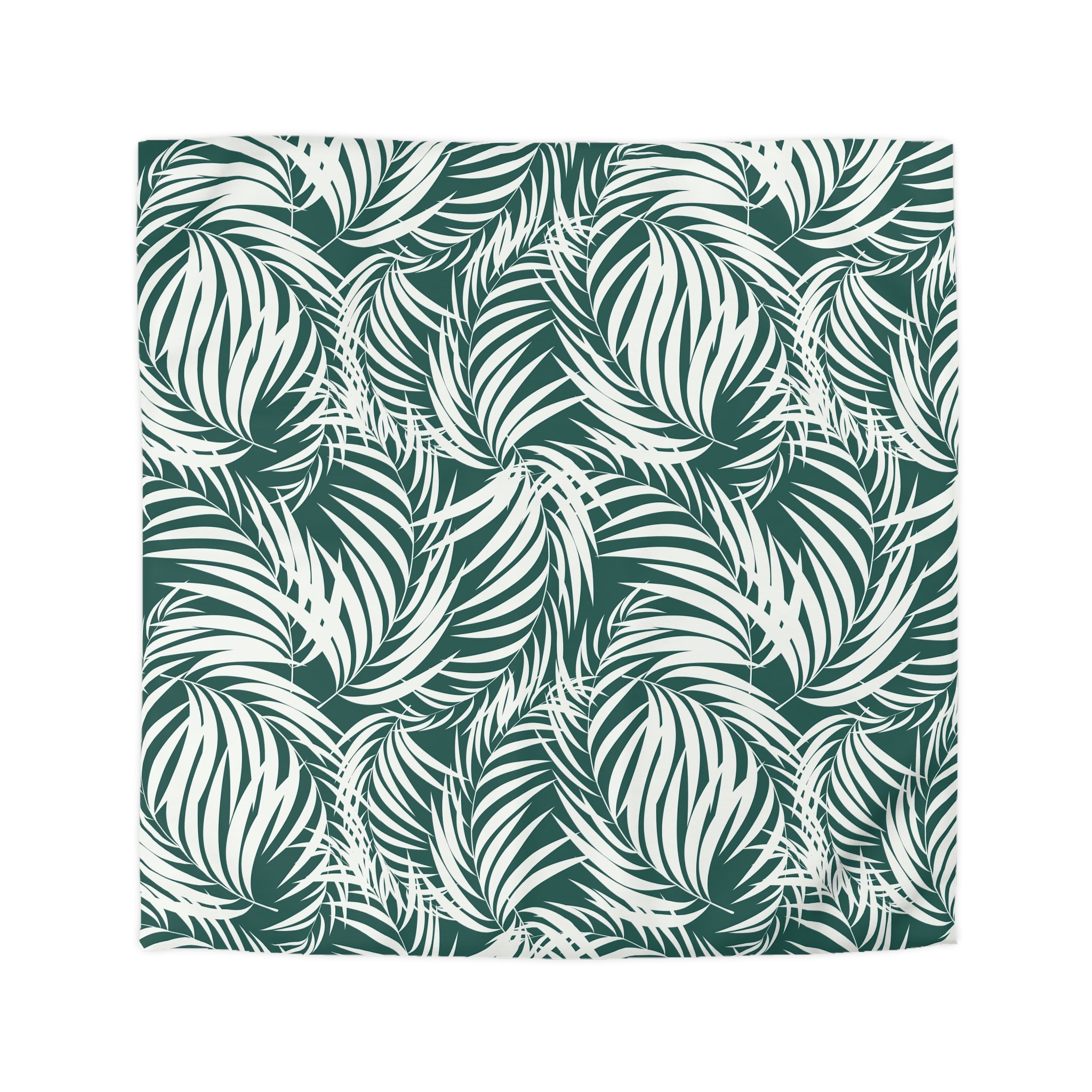 Floral Cotton Duvet, Pillow Cover | Tropical Nature Teal White Leaves Bedroom Decor