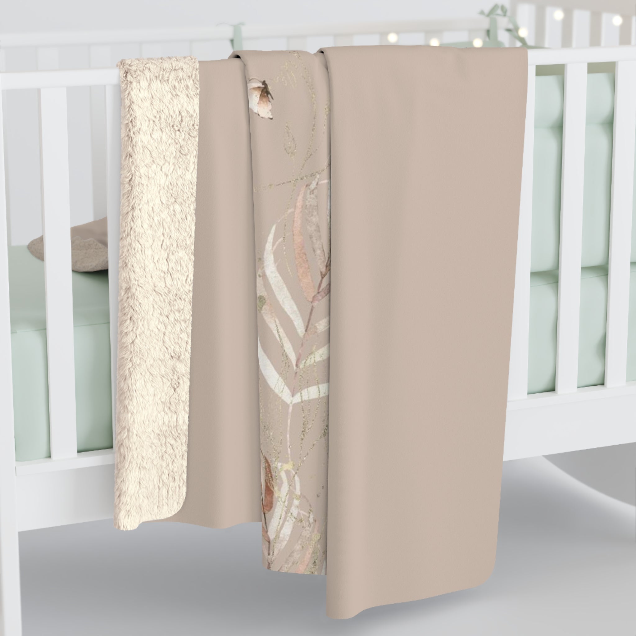 Floral Boho Comfy Blanket | Neutral Beige Leaves