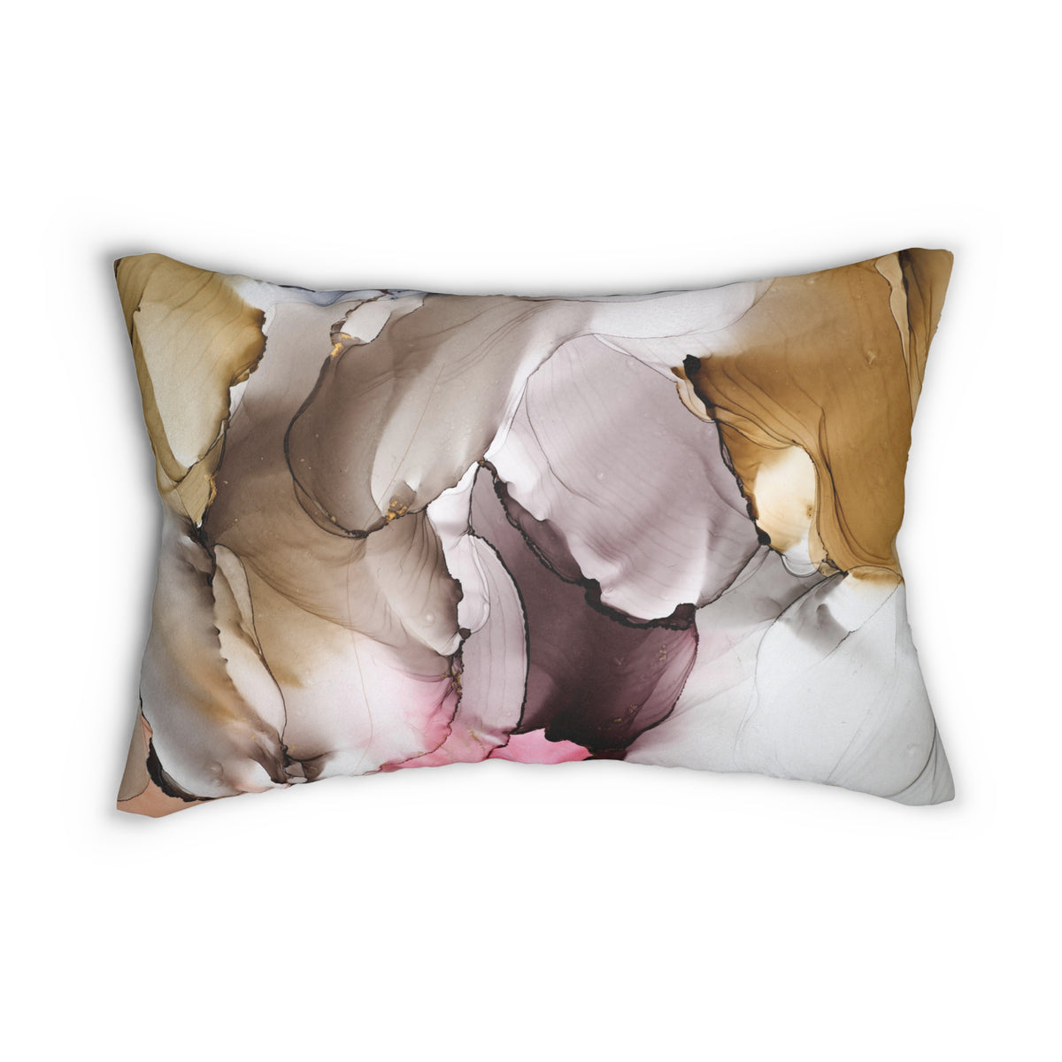 Mustard Taupe Pink Abstract Alcohol Ink Lumbar Pillow