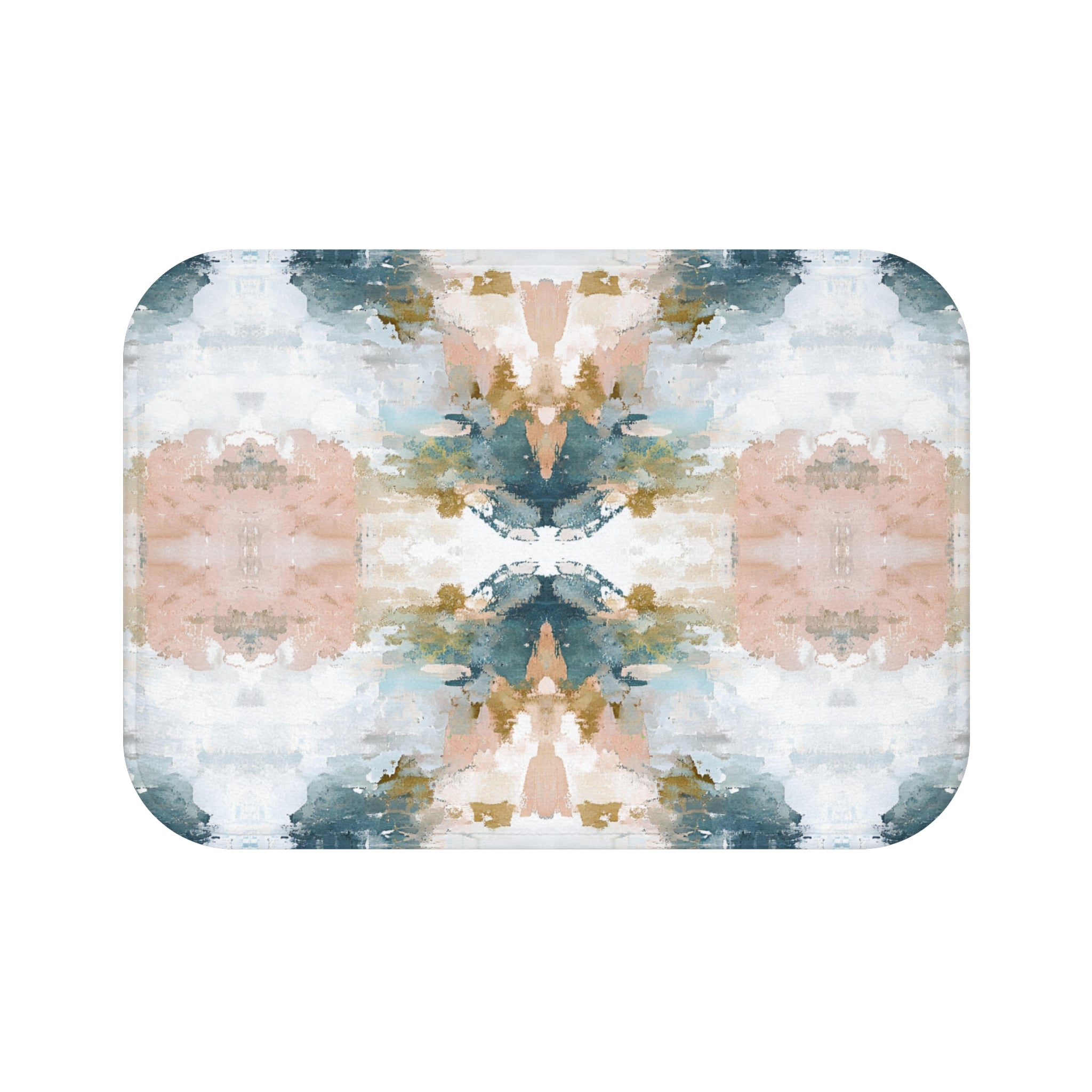 Boho Modern Bath Mat | Abstract Pink Teal White Kitchen Mat